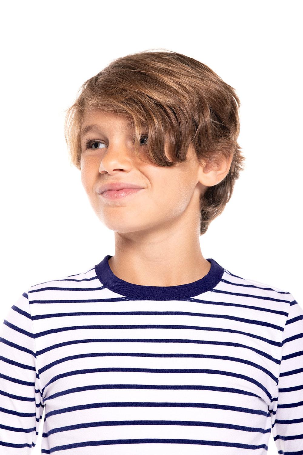 Coolibar Kid's Coco Plum Everyday Long Sleeve T-Shirt | White/Navy Stripe