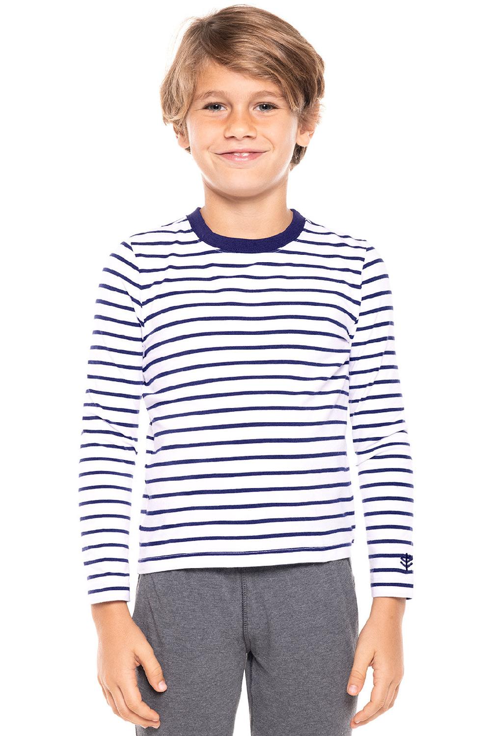 coolibar Kid's Coco Plum Everyday Long Sleeve T-Shirt | White/Navy Stripe