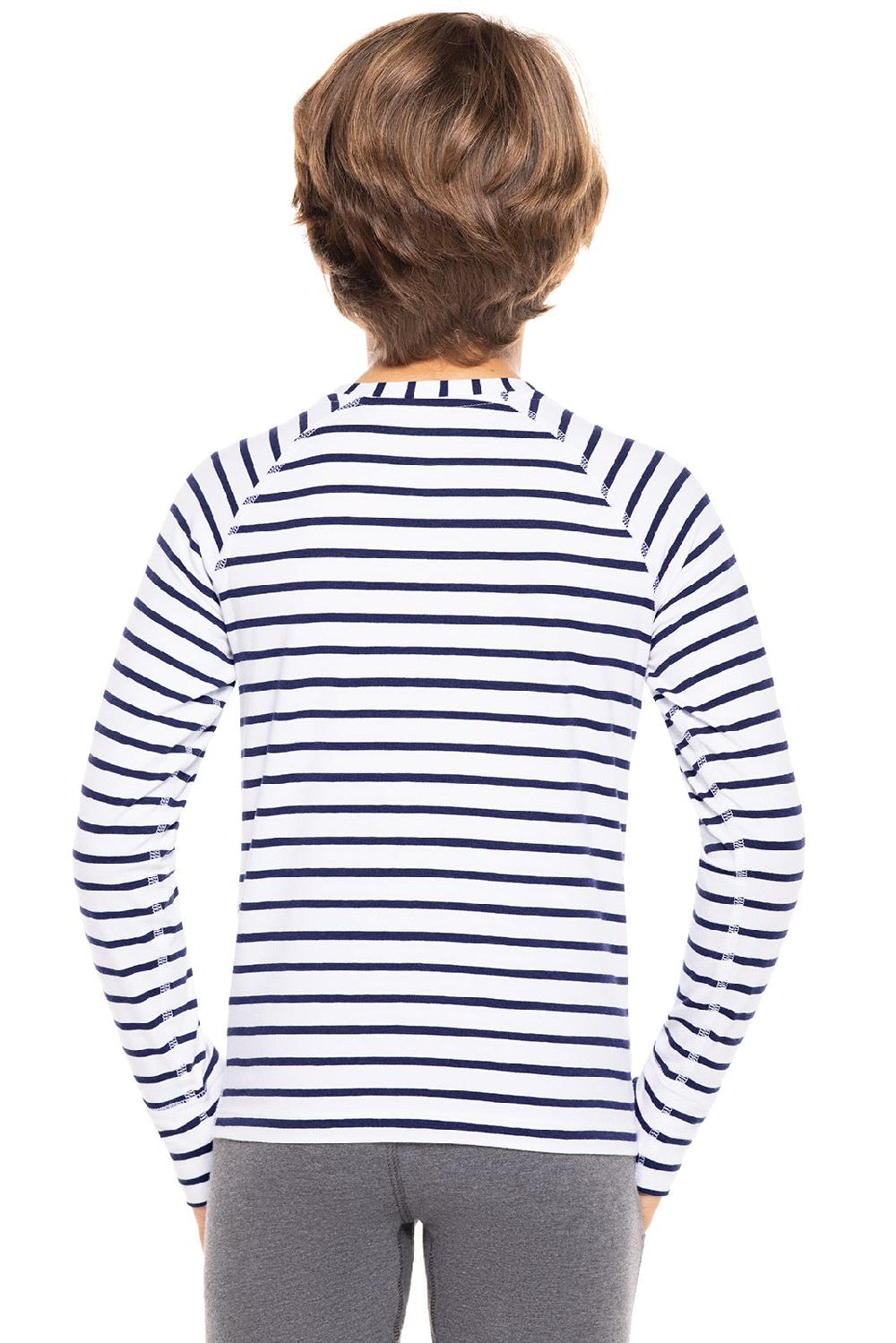 Coolibar Kid's LumaLeo Long Sleeve T-Shirt | White/Navy Stripe