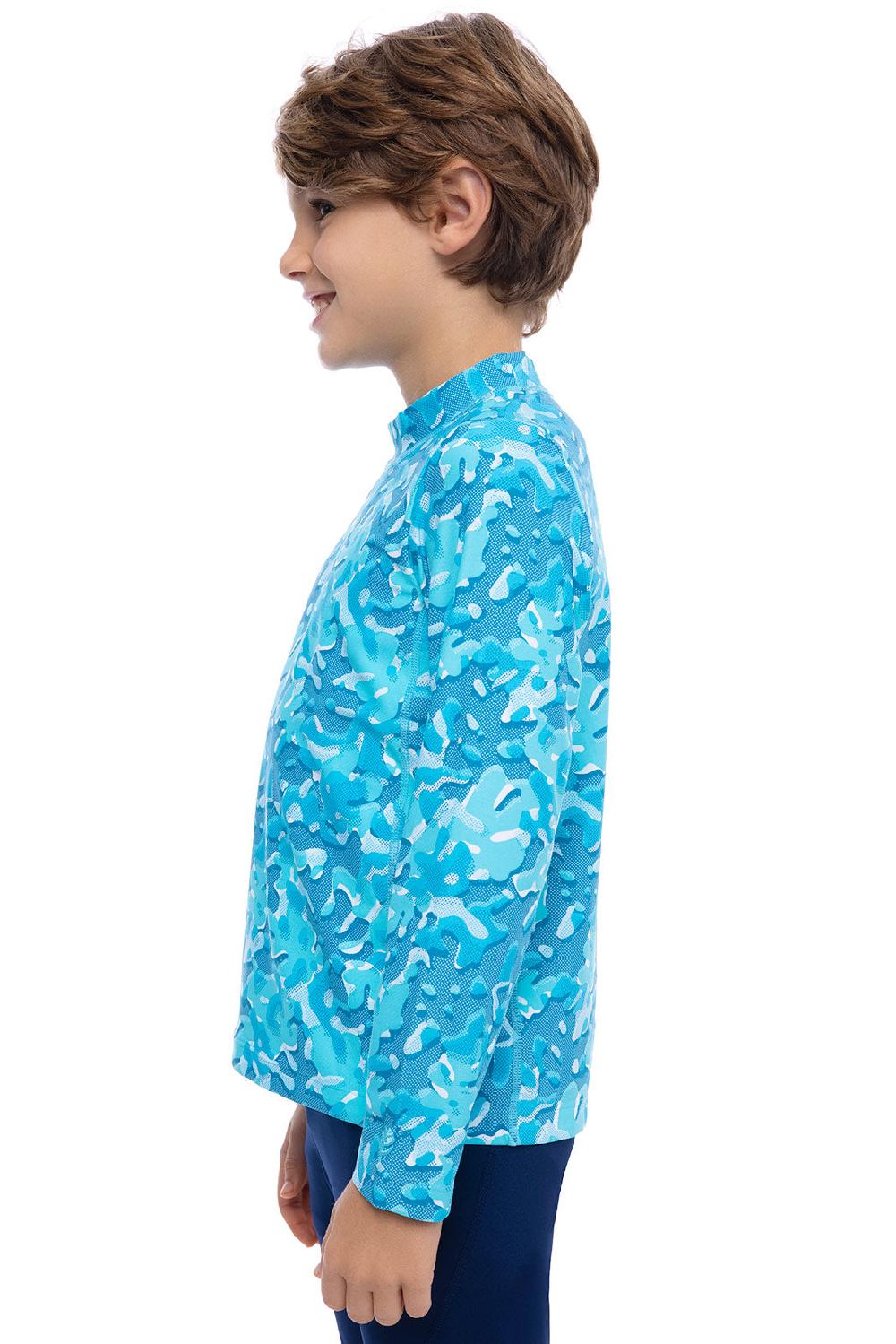 Coolibar Kid's Sandshark Long Sleeve Surf Shirt | Aruba Blue Sea Camo