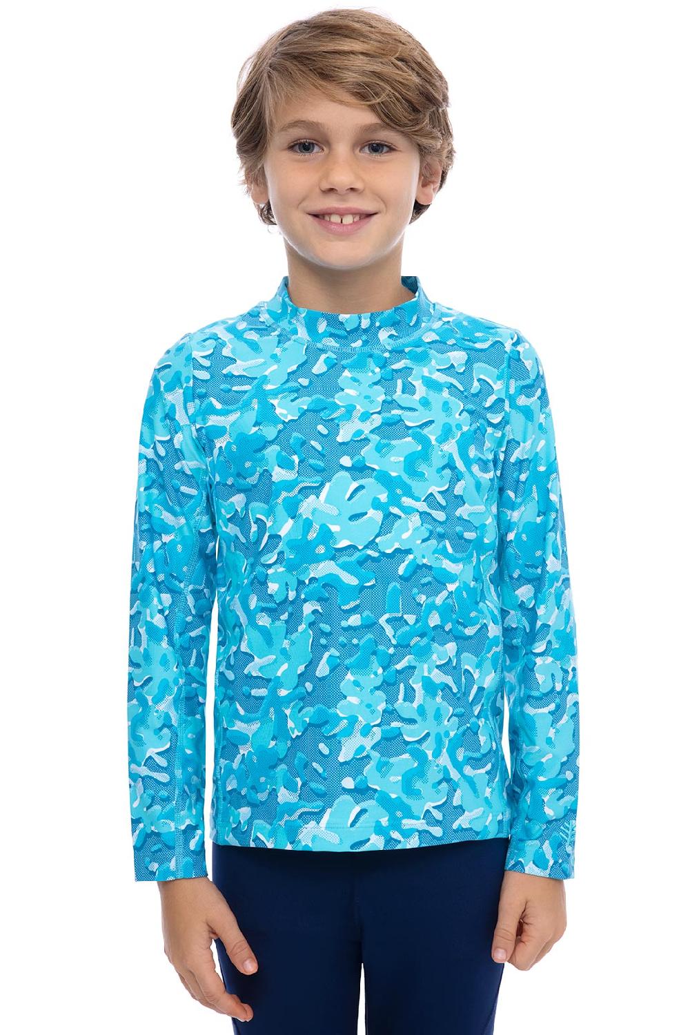 coolibar Kid's Sandshark Long Sleeve Surf Shirt | Aruba Blue Sea Camo