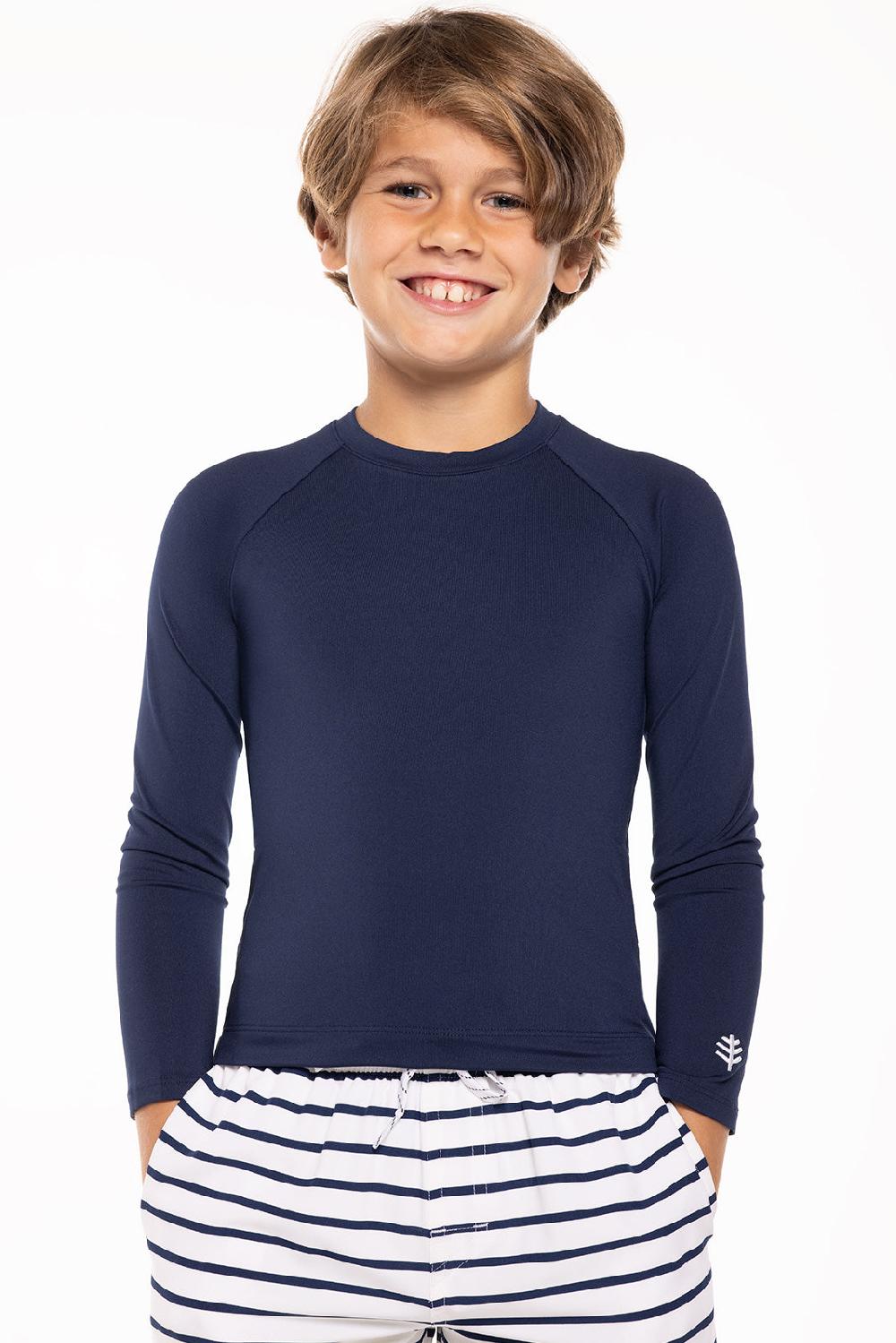 coolibar Kid's Sandshark Long Sleeve Surf Shirt | Navy