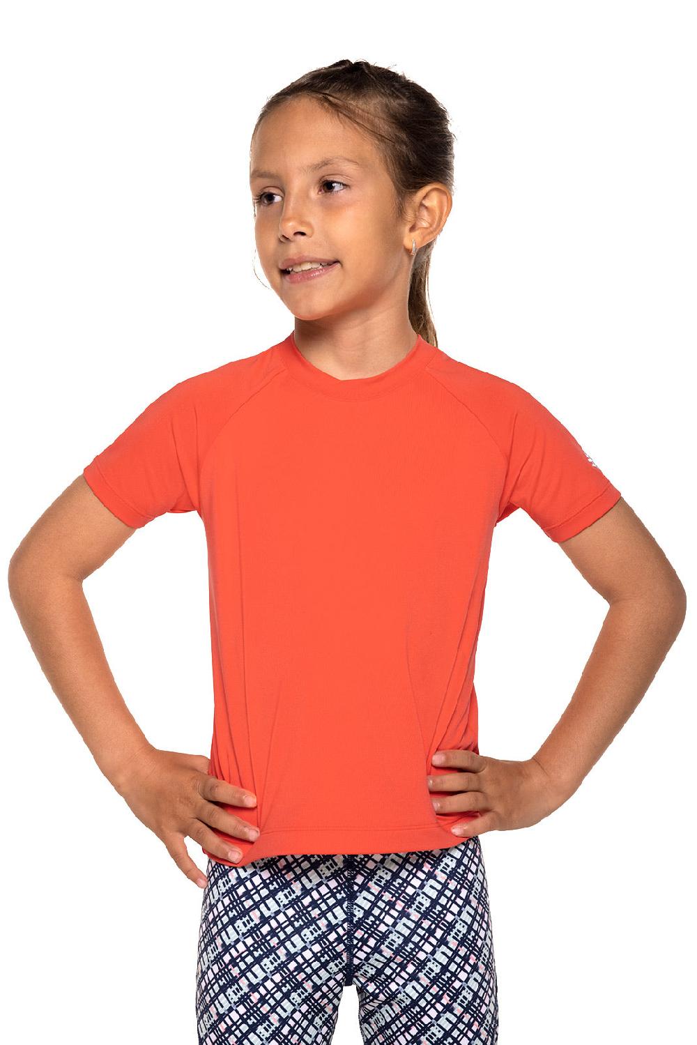coolibar Kid's Sandshark Short Sleeve Surf Shirt | Vivid Coral