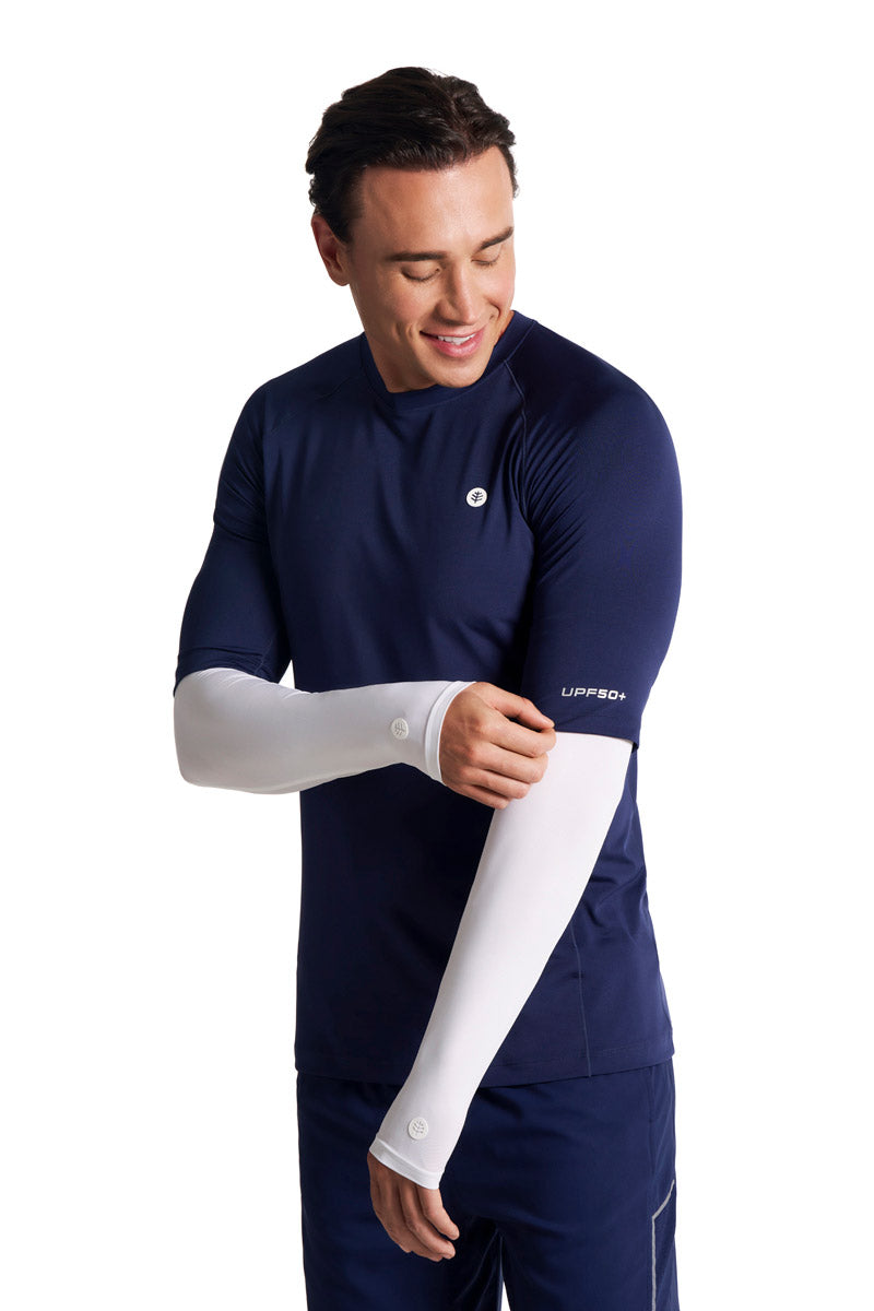 Coolibar Men MaxShield Performance Arm Sleeves | White
