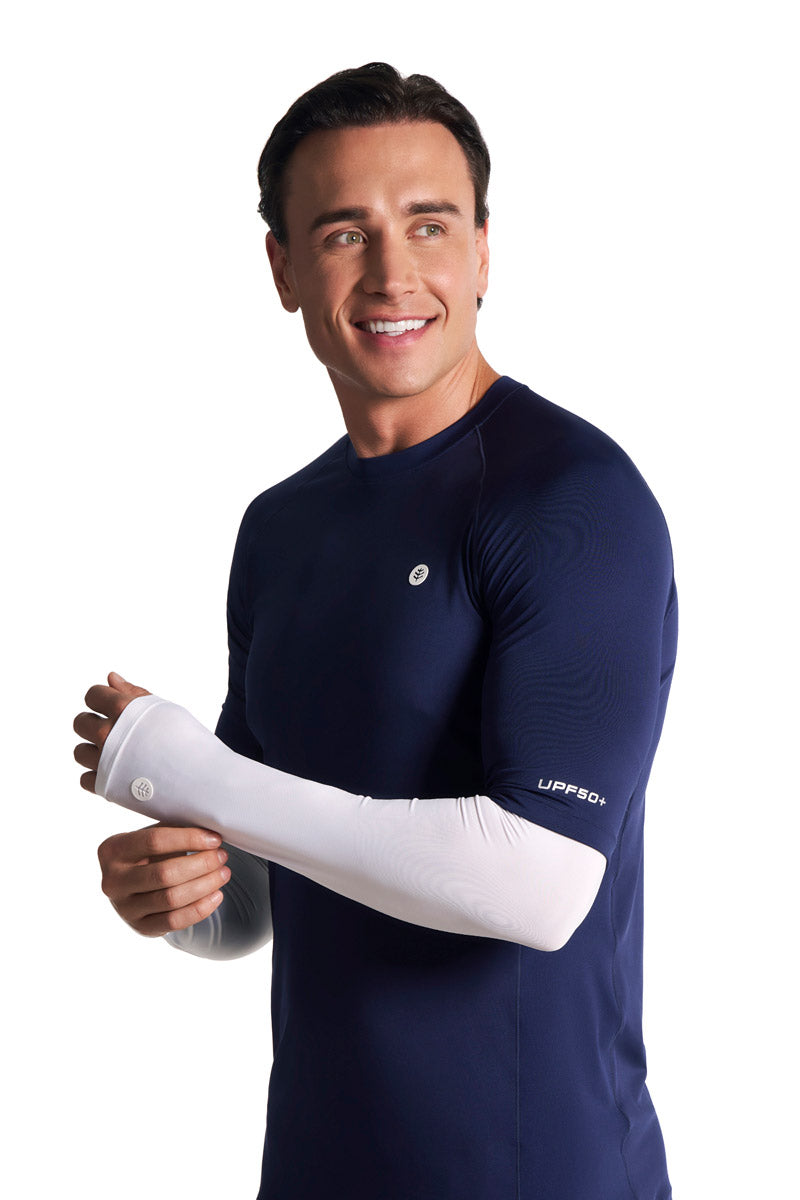 Coolibar Men MaxShield Performance Arm Sleeves | White