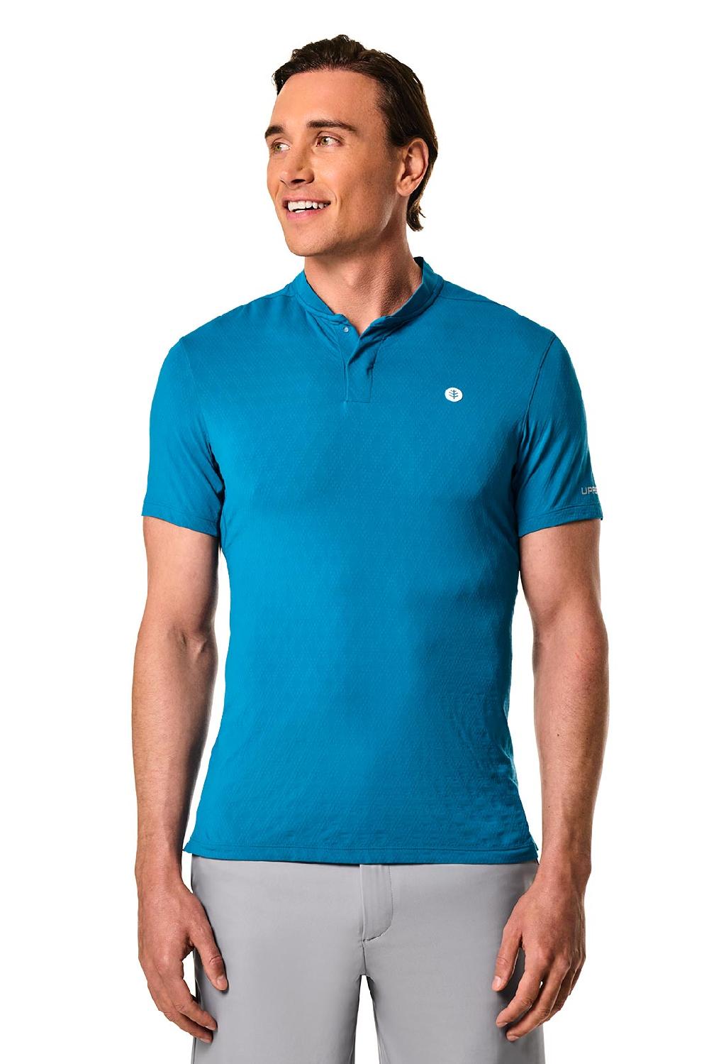 Coolibar Men's Albatross Short Sleeve Polo | Bluejay Diamond Jacquard