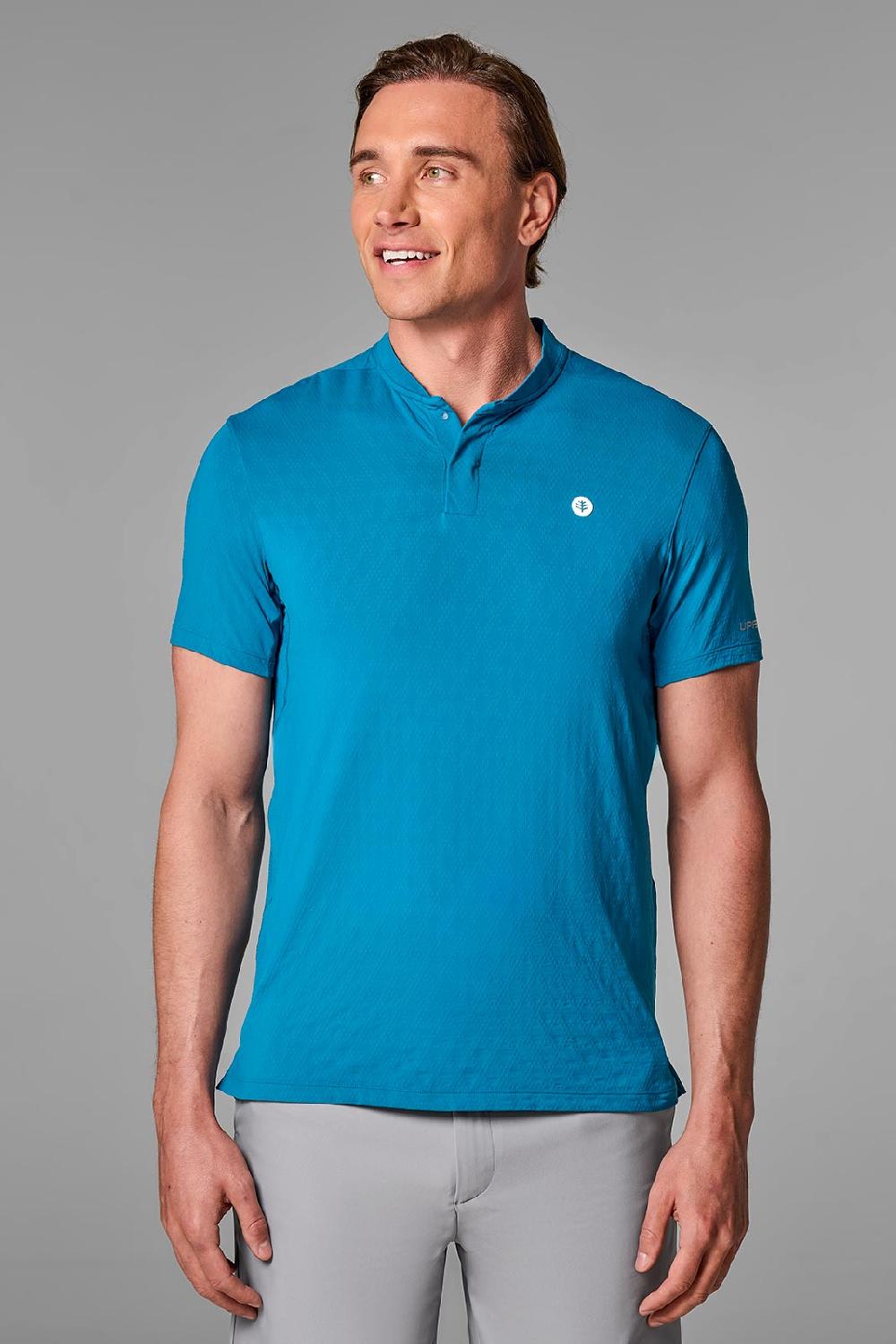 coolibar Men's Albatross Short Sleeve Polo | Bluejay Diamond Jacquard