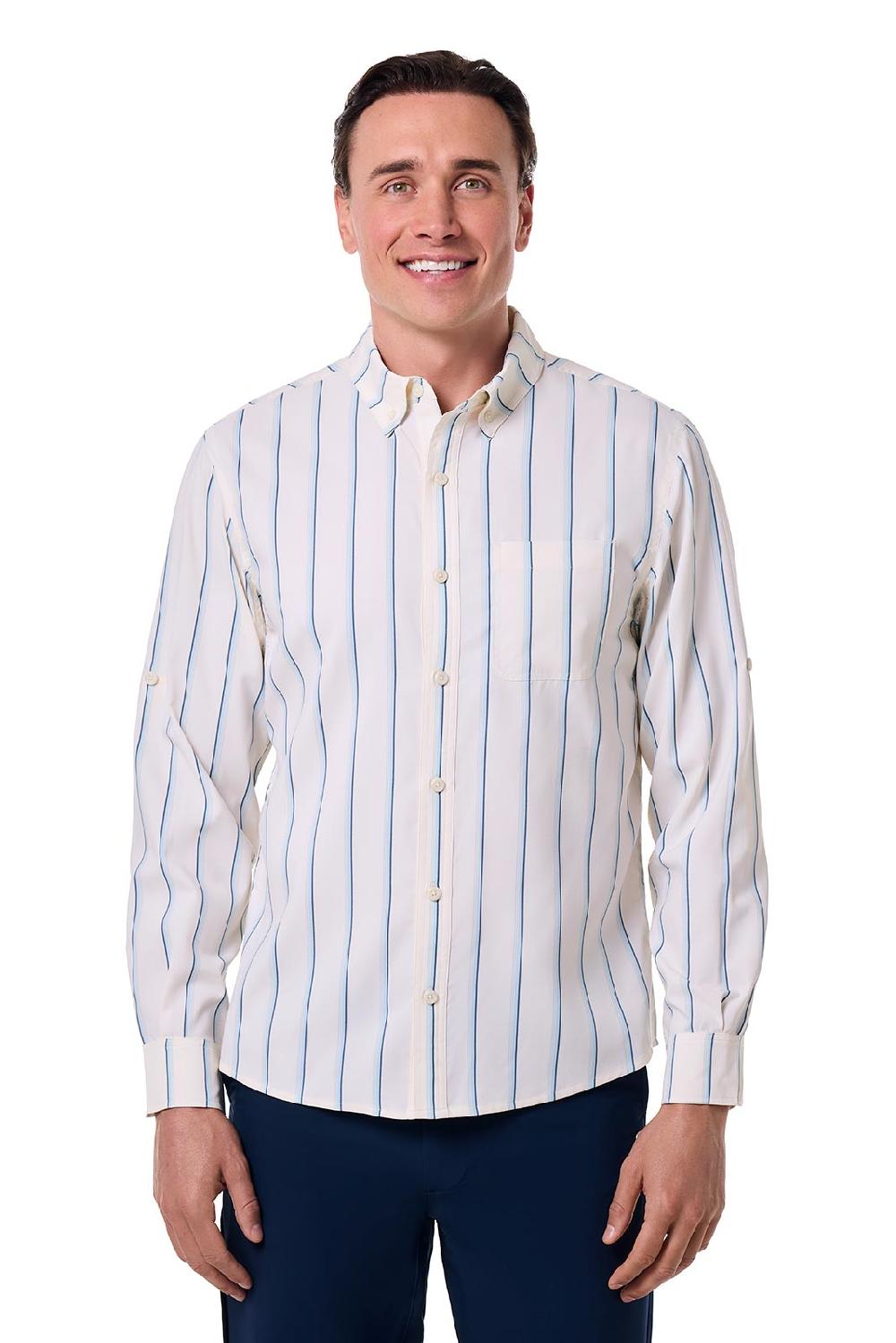 Coolibar Men's Aricia Sun Shirt | Pearl/Skyride Stripe