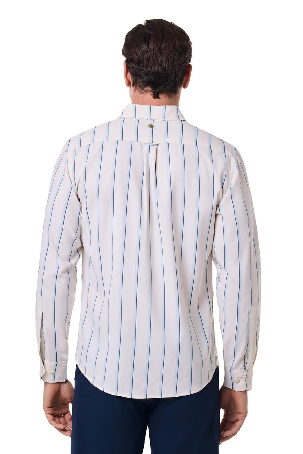 Coolibar Men's Aricia Sun Shirt | Pearl/Skyride Stripe