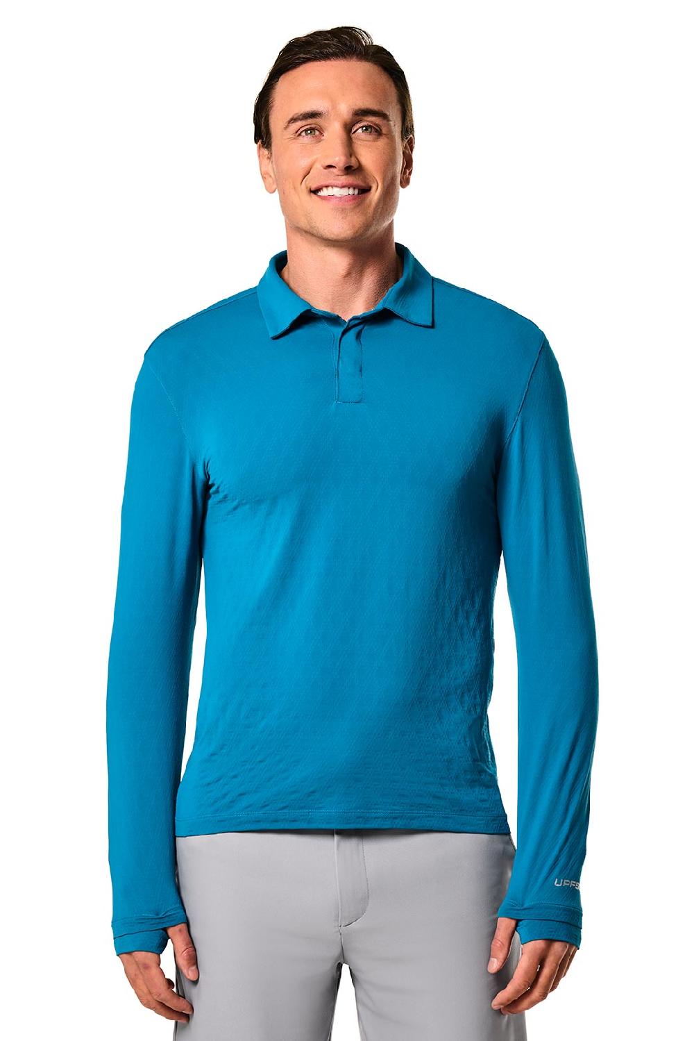 Coolibar Men's Arobello Golf Polo | Bluejay Diamond Jacquard