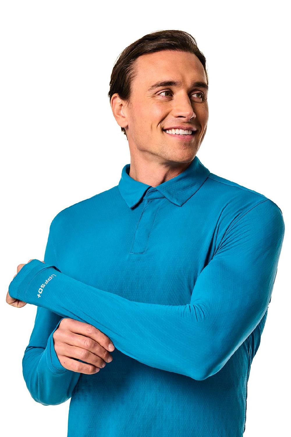 Coolibar Men's Arobello Golf Polo | Bluejay Diamond Jacquard