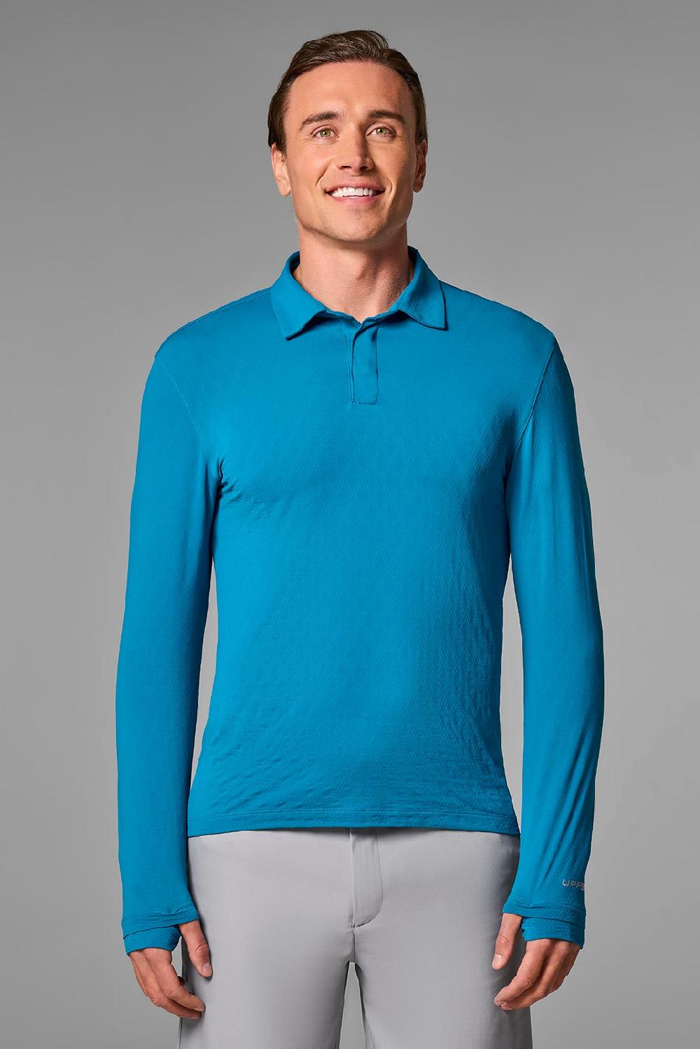 coolibar Men's Arobello Golf Polo | Bluejay Diamond Jacquard