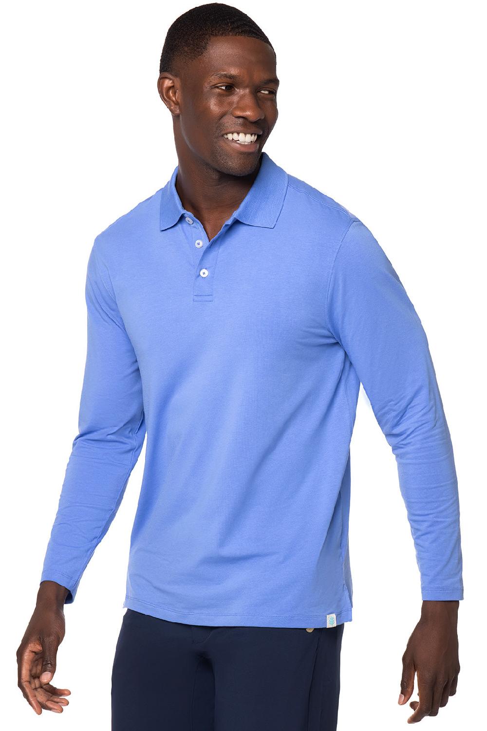 Coolibar Men's Coppitt Long Sleeve Weekend Polo | Aura Blue