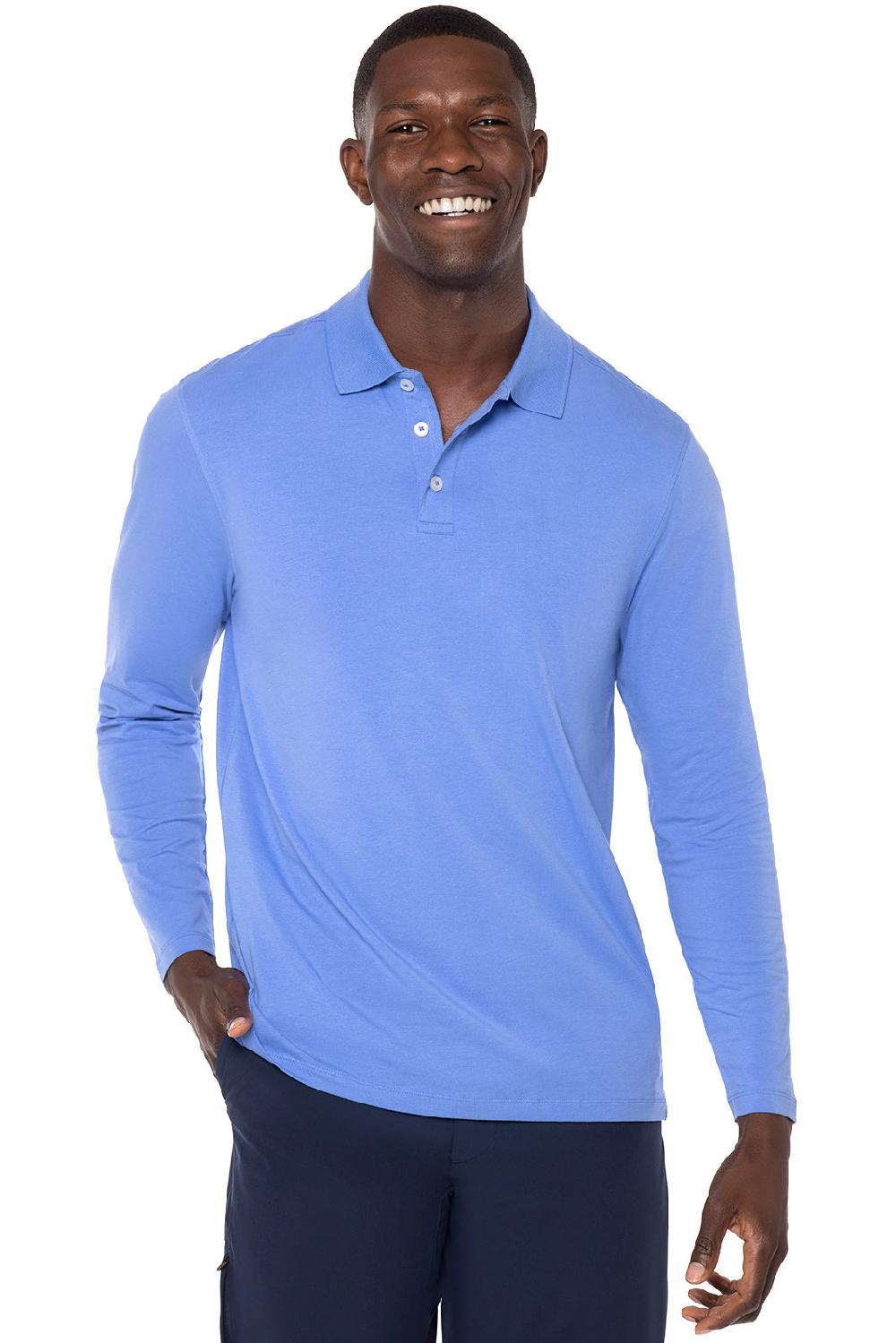 coolibar Men's Coppitt Long Sleeve Weekend Polo | Aura Blue