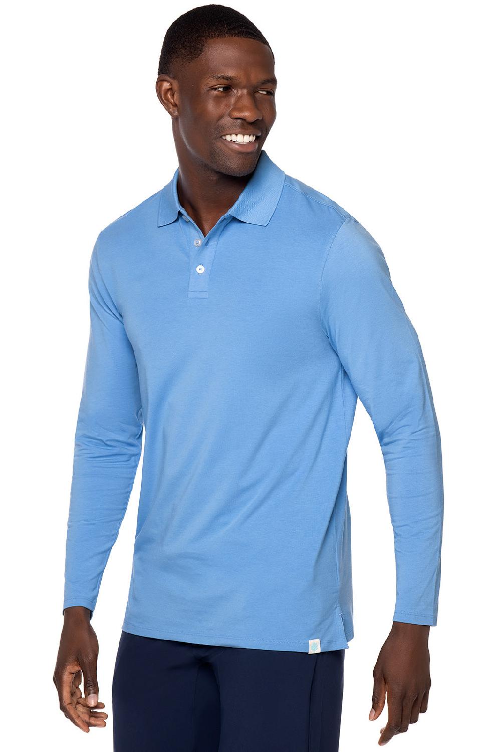Coolibar Men's Coppitt Long Sleeve Weekend Polo | Clear Sky Blue