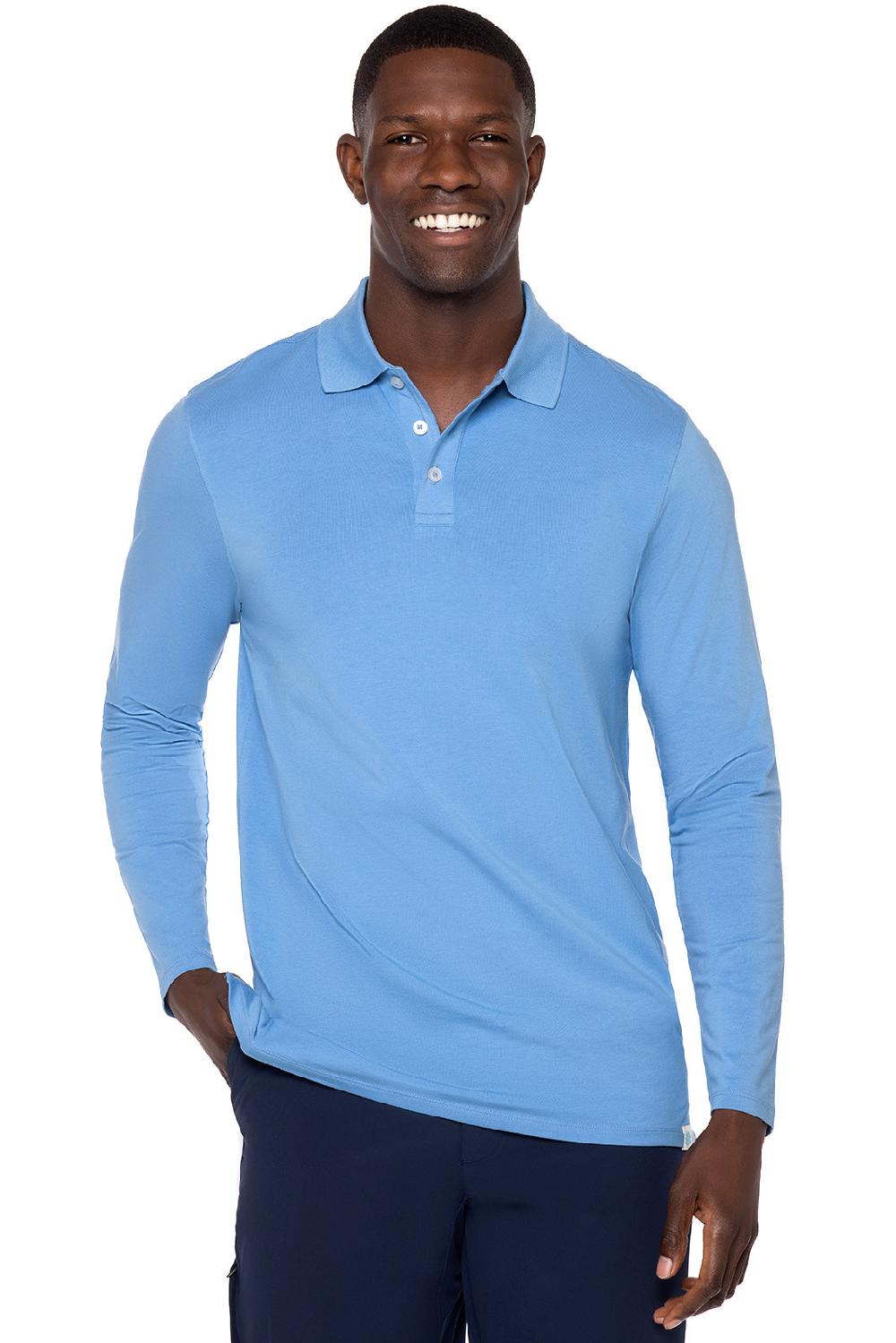 coolibar Men's Coppitt Long Sleeve Weekend Polo | Clear Sky Blue