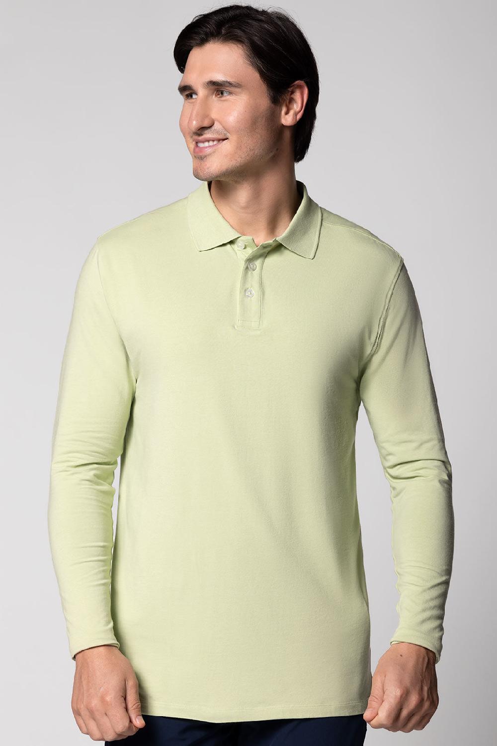 coolibar Men's Coppitt Long Sleeve Weekend Polo | Seedling