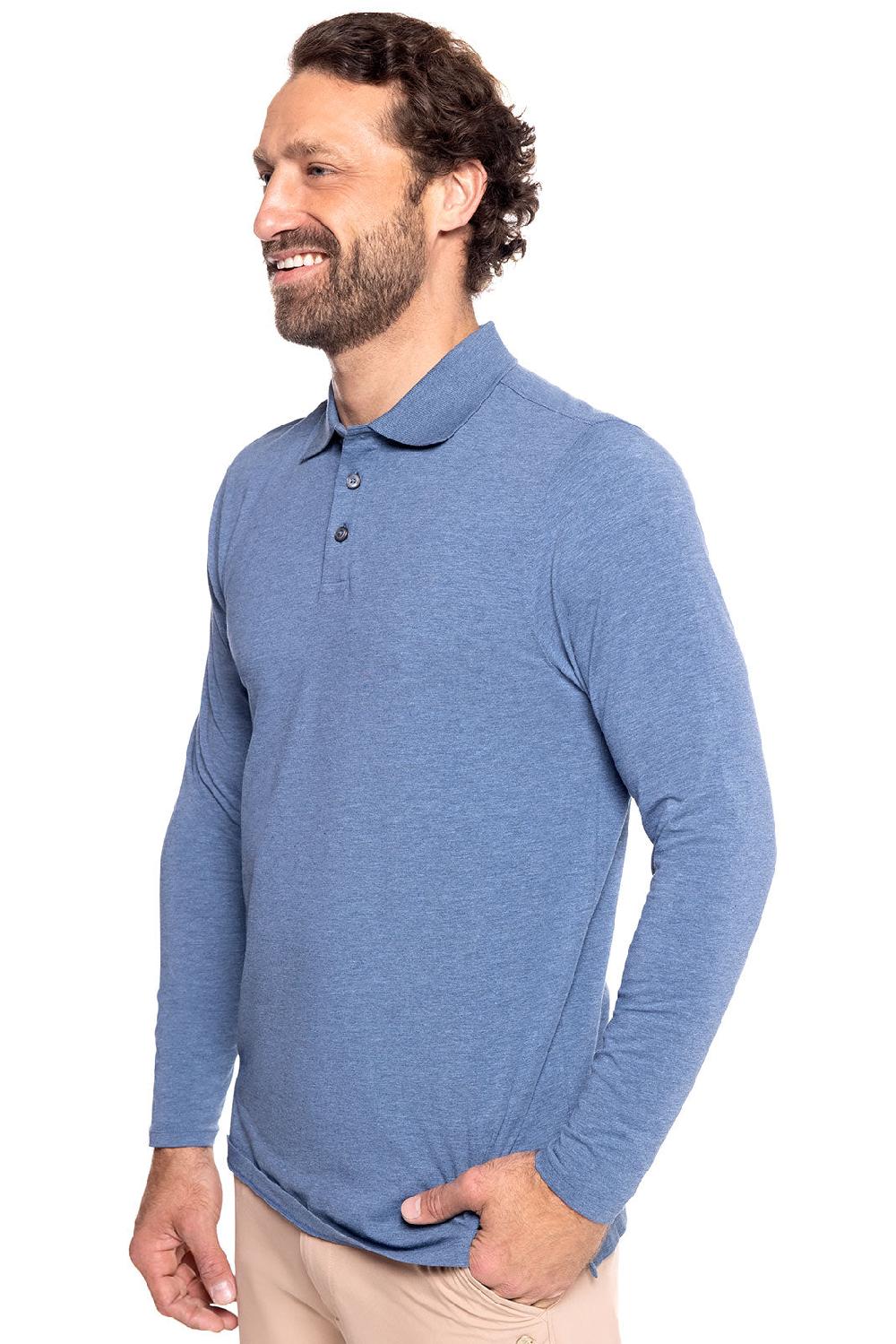 Coolibar Men's Coppitt Long Sleeve Weekend Polo | Tidal Blue Heather
