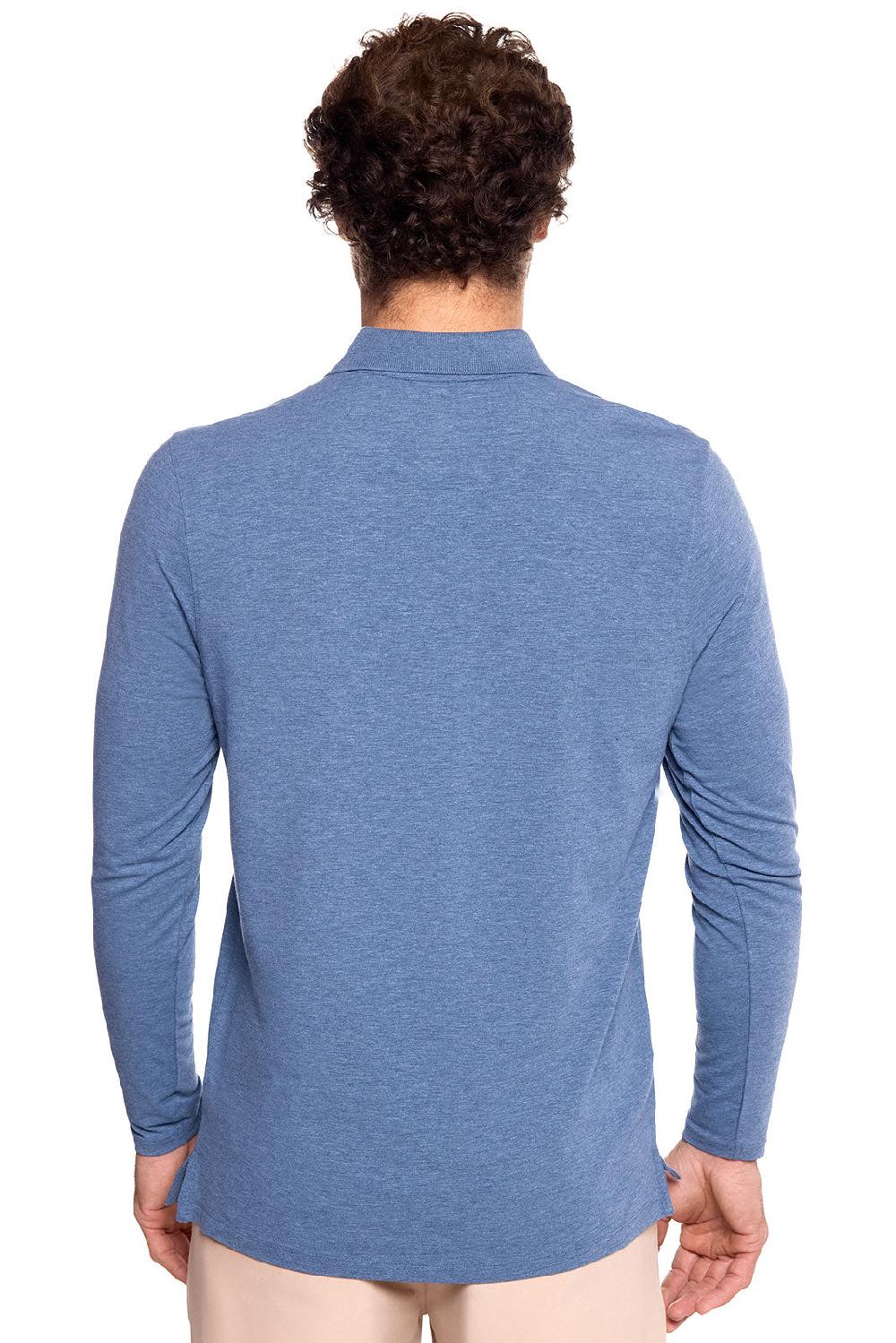 Coolibar Men's Coppitt Long Sleeve Weekend Polo | Tidal Blue Heather