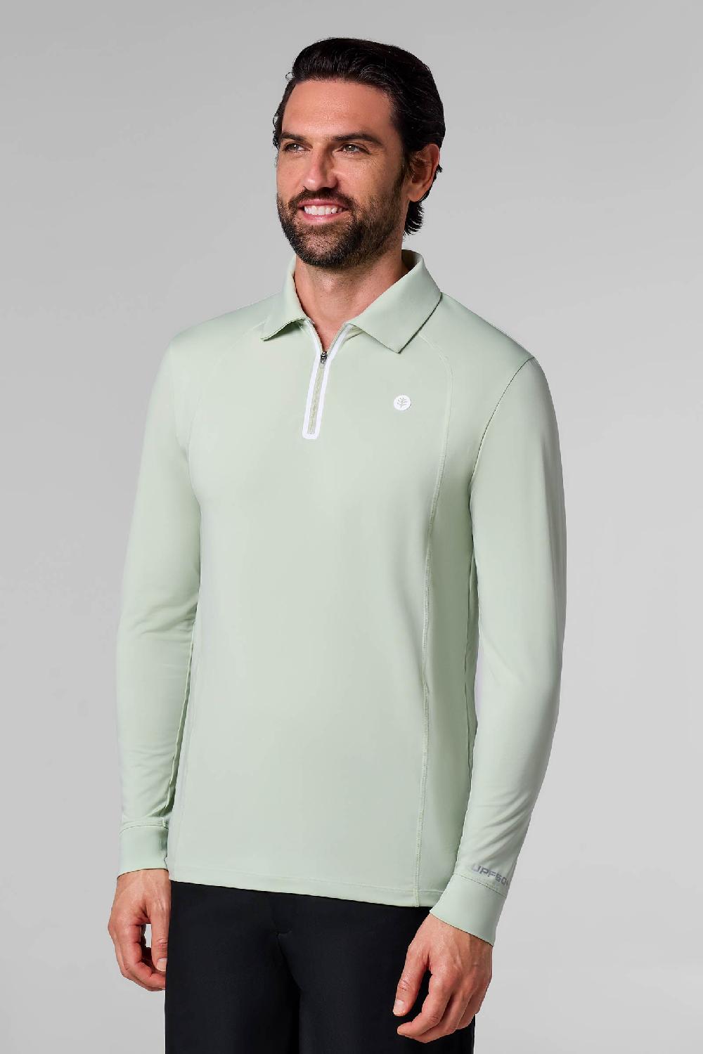 coolibar Men's Drive Golf Long Sleeve Polo | Seedling
