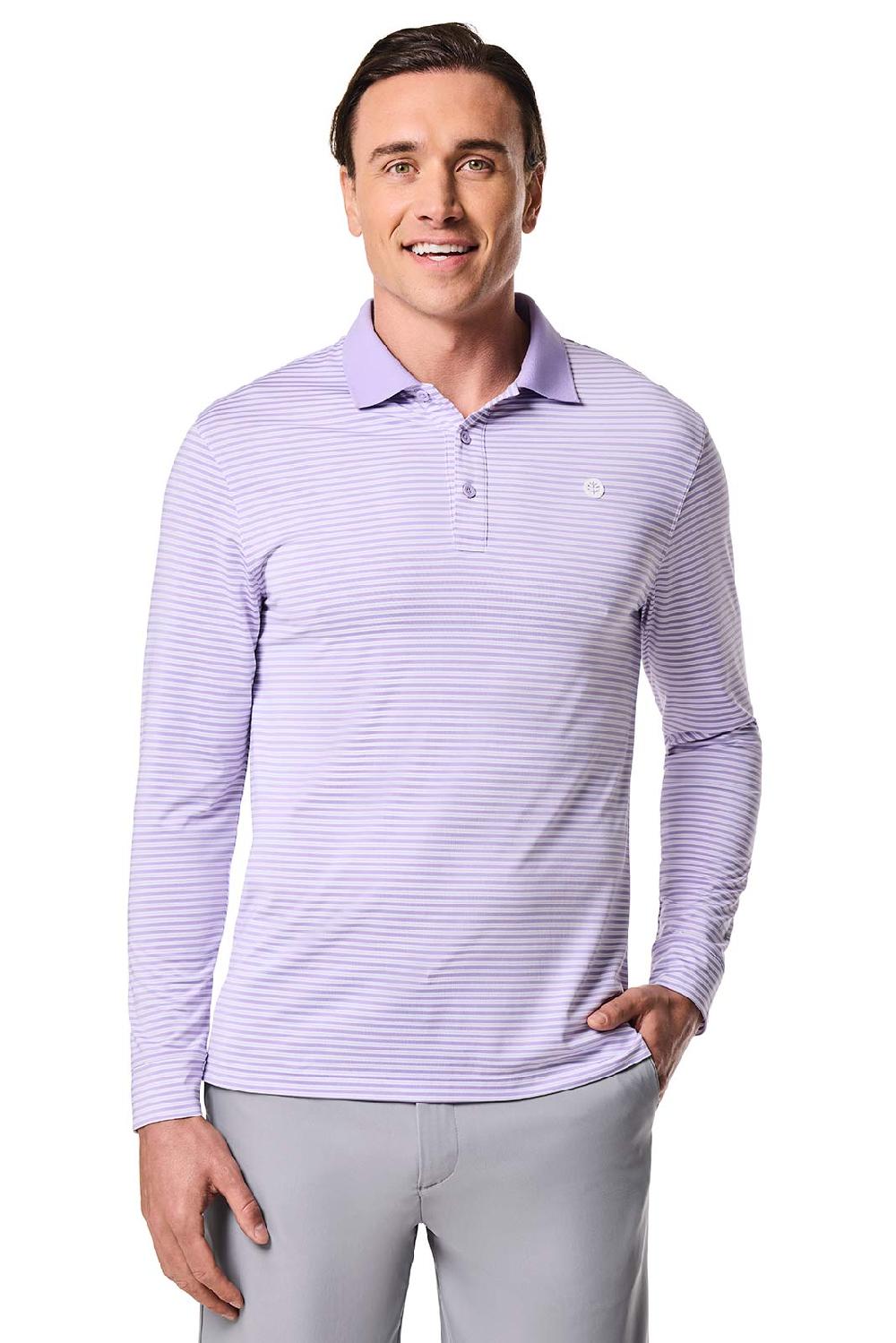 Coolibar Men's Erodym Long Sleeve Polo | Lavendula/White Stripe