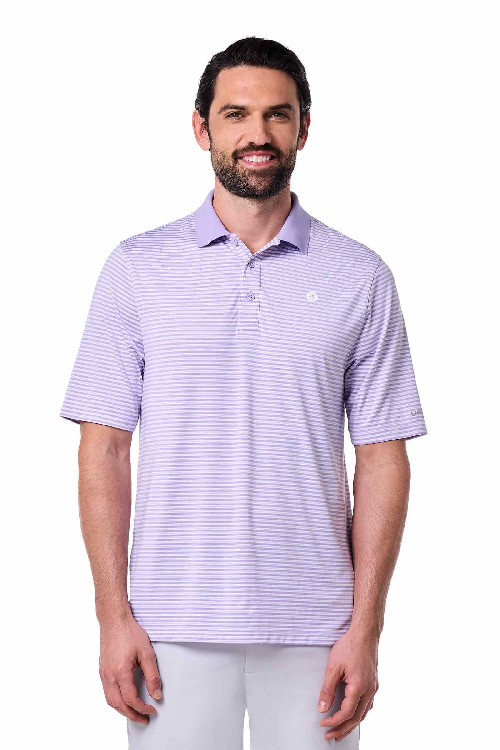 Coolibar Men's Erodym Short Sleeve Polo | Lavendula/White Stripe