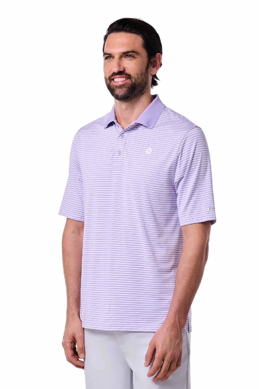 Coolibar Men's Erodym Short Sleeve Polo | Lavendula/White Stripe