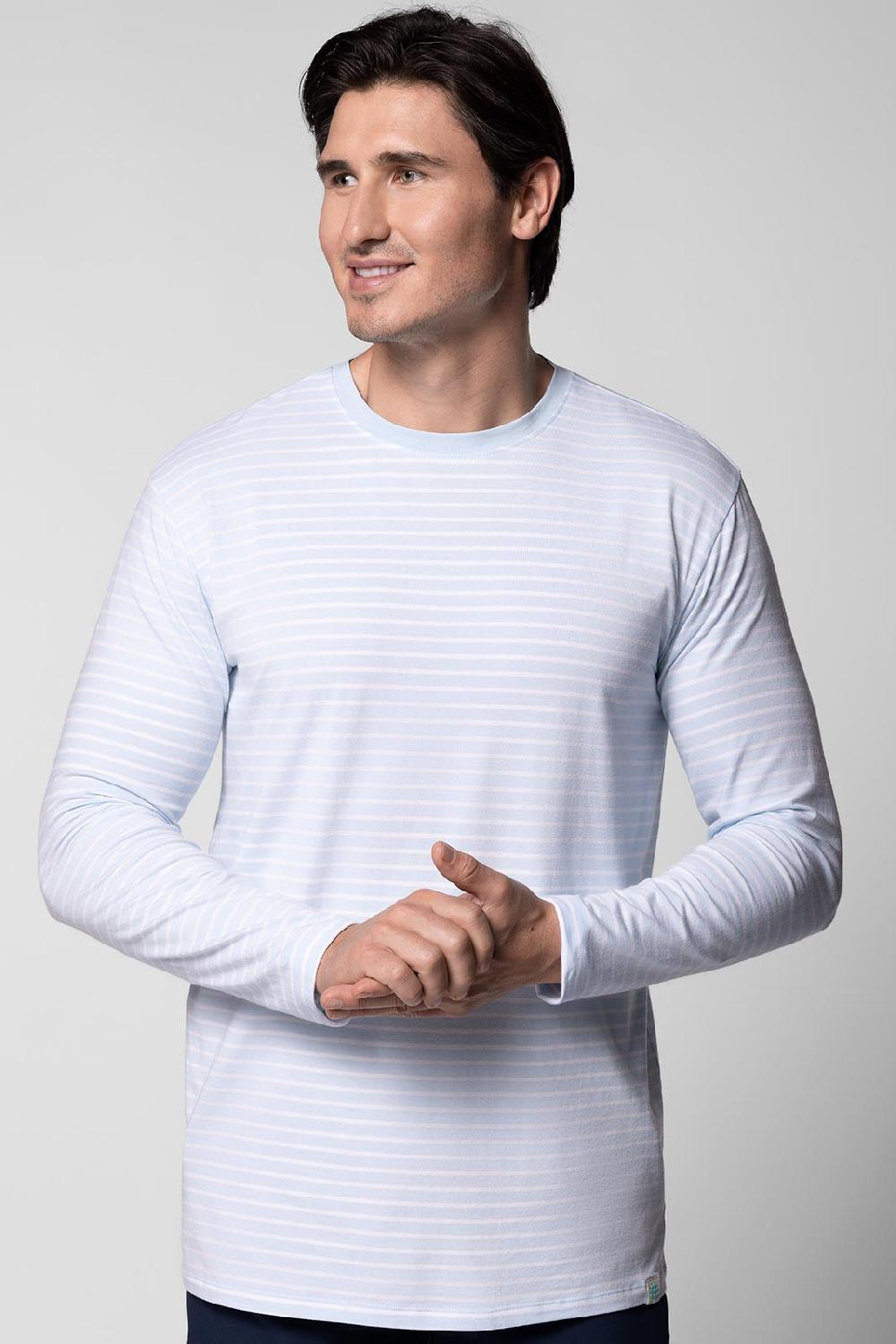 coolibar Men's Morada Everyday Long Sleeve T-Shirt | Skyride/White Stripe