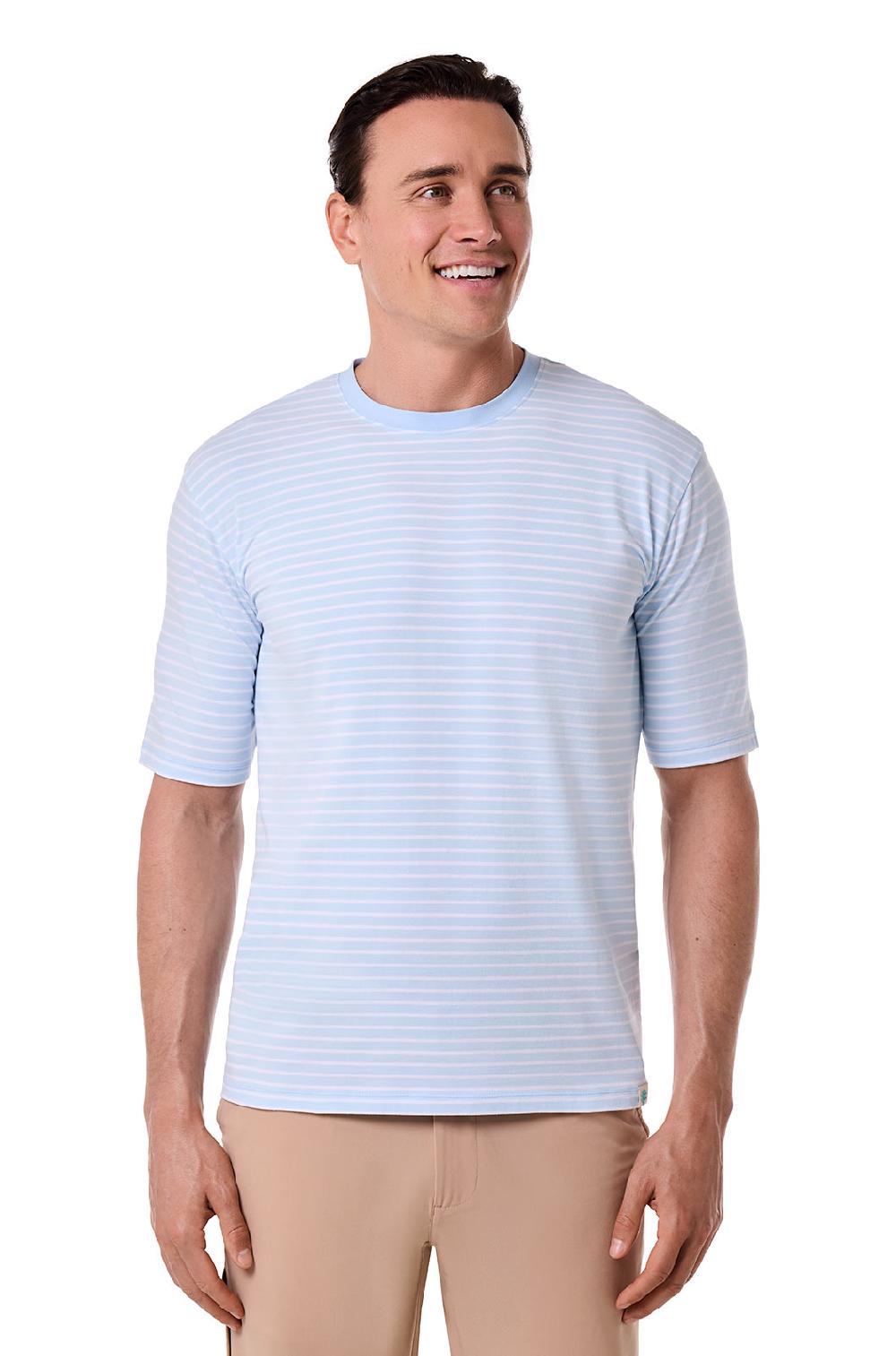 Coolibar Men's Morada Everyday Short Sleeve T-Shirt | Skyride/White Stripe