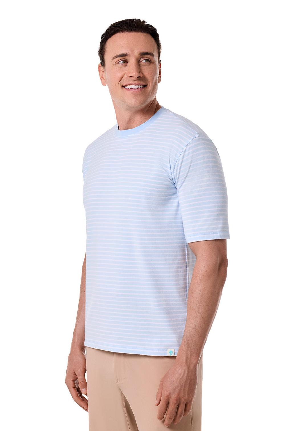 Coolibar Men's Morada Everyday Short Sleeve T-Shirt | Skyride/White Stripe