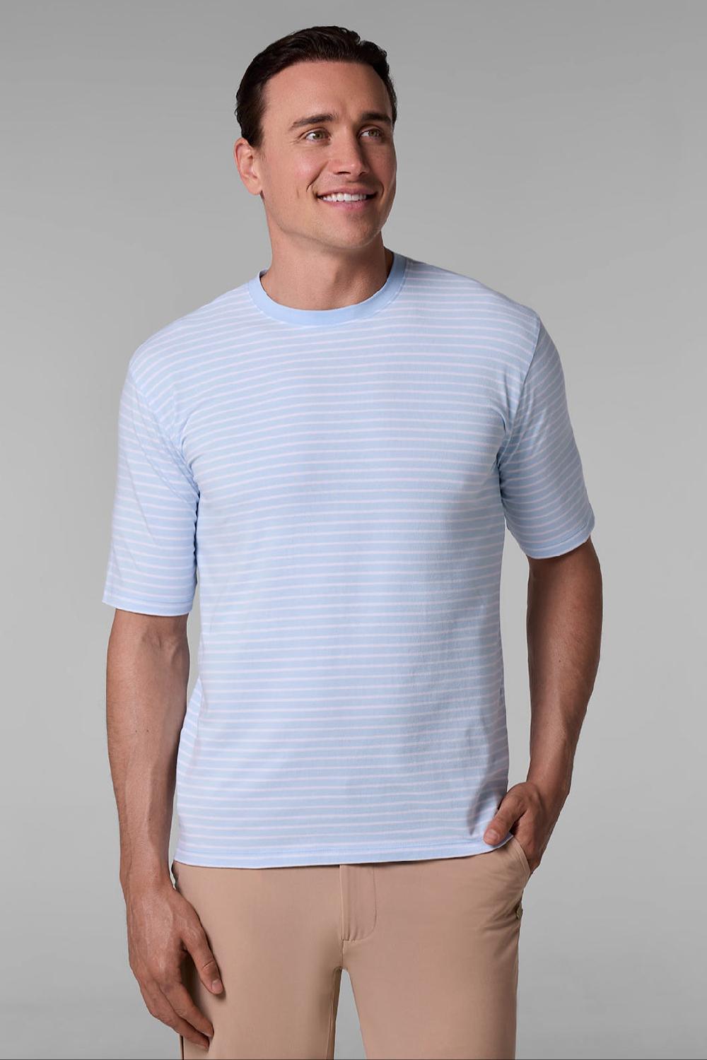 coolibar Men's Morada Everyday Short Sleeve T-Shirt | Skyride/White Stripe