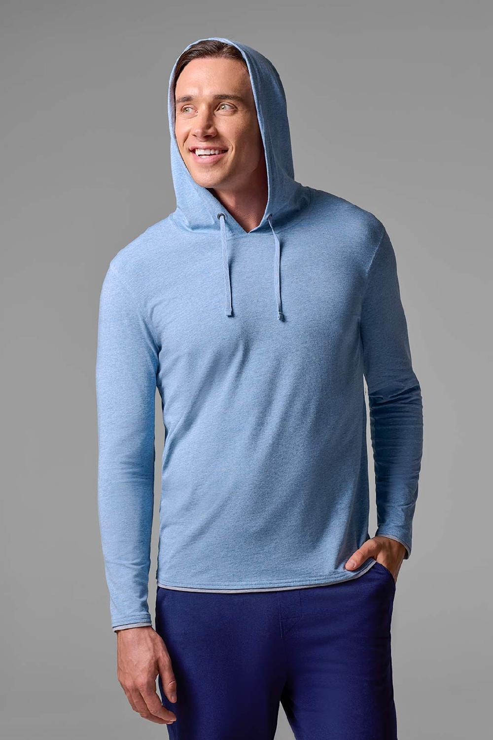 coolibar Men's Oasis Pullover Hoodie | Light Blue Heather
