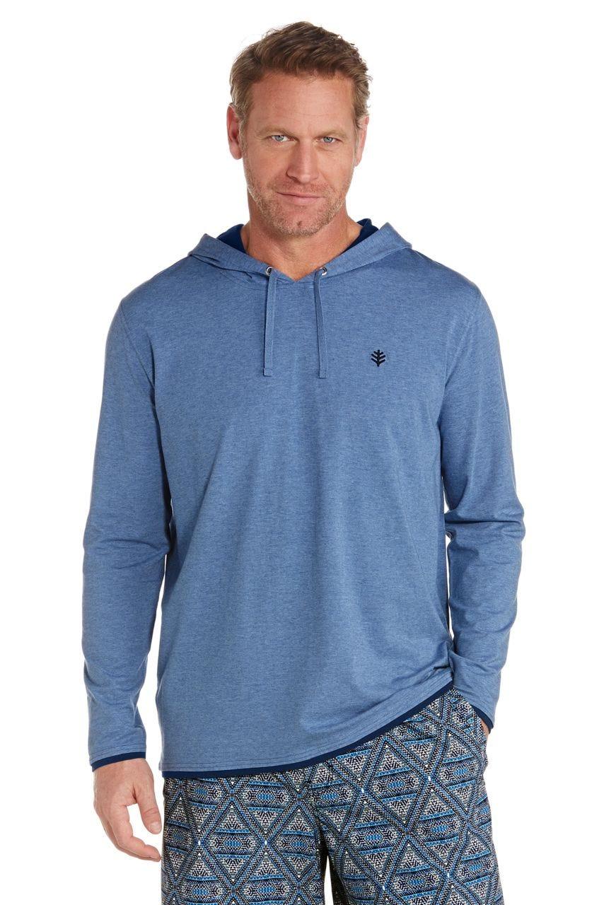 coolibar Men's Oasis Pullover Hoodie | Pacific Blue Heather
