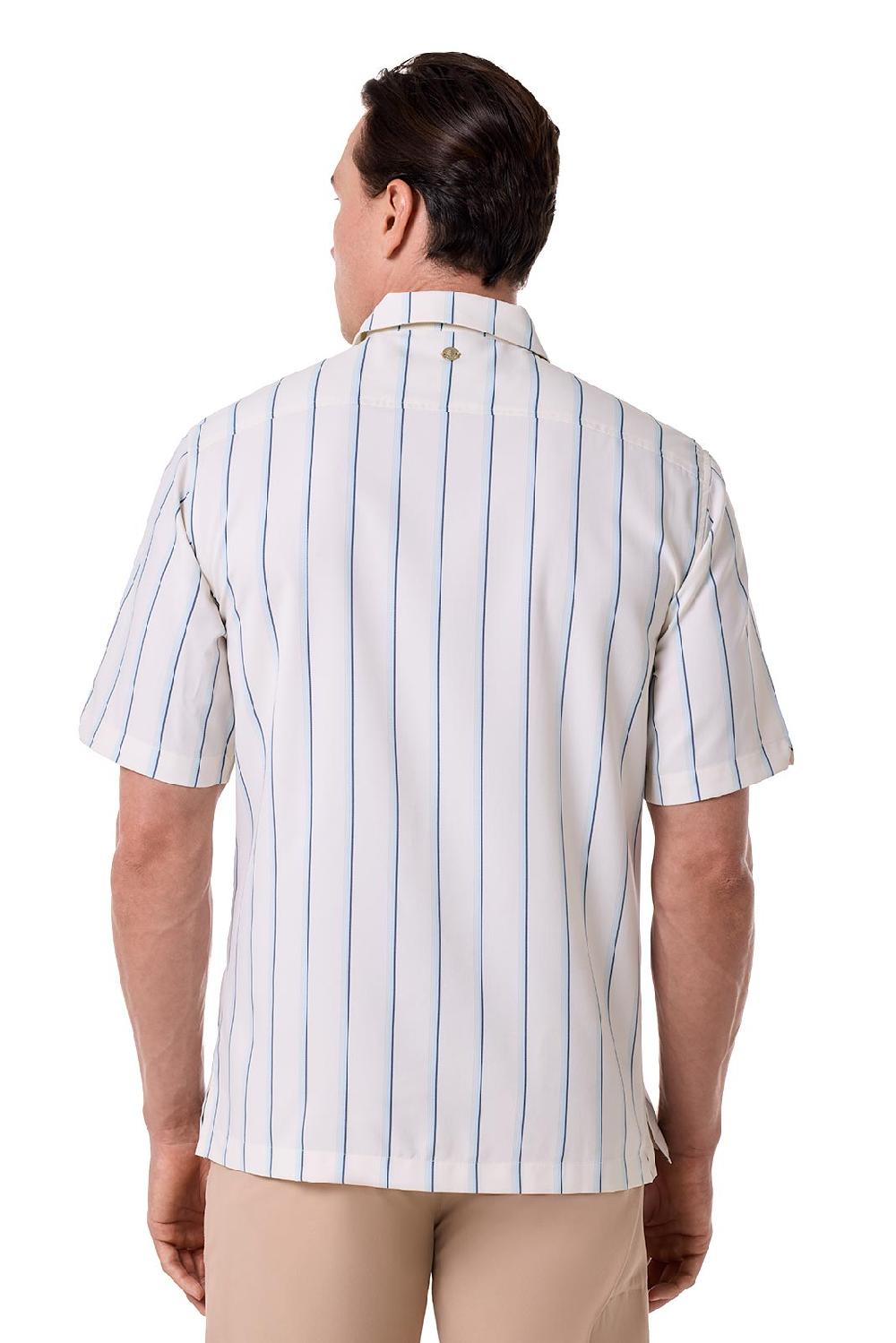 Coolibar Men's Safari Camp Shirt | Pearl/Skyride Stripe