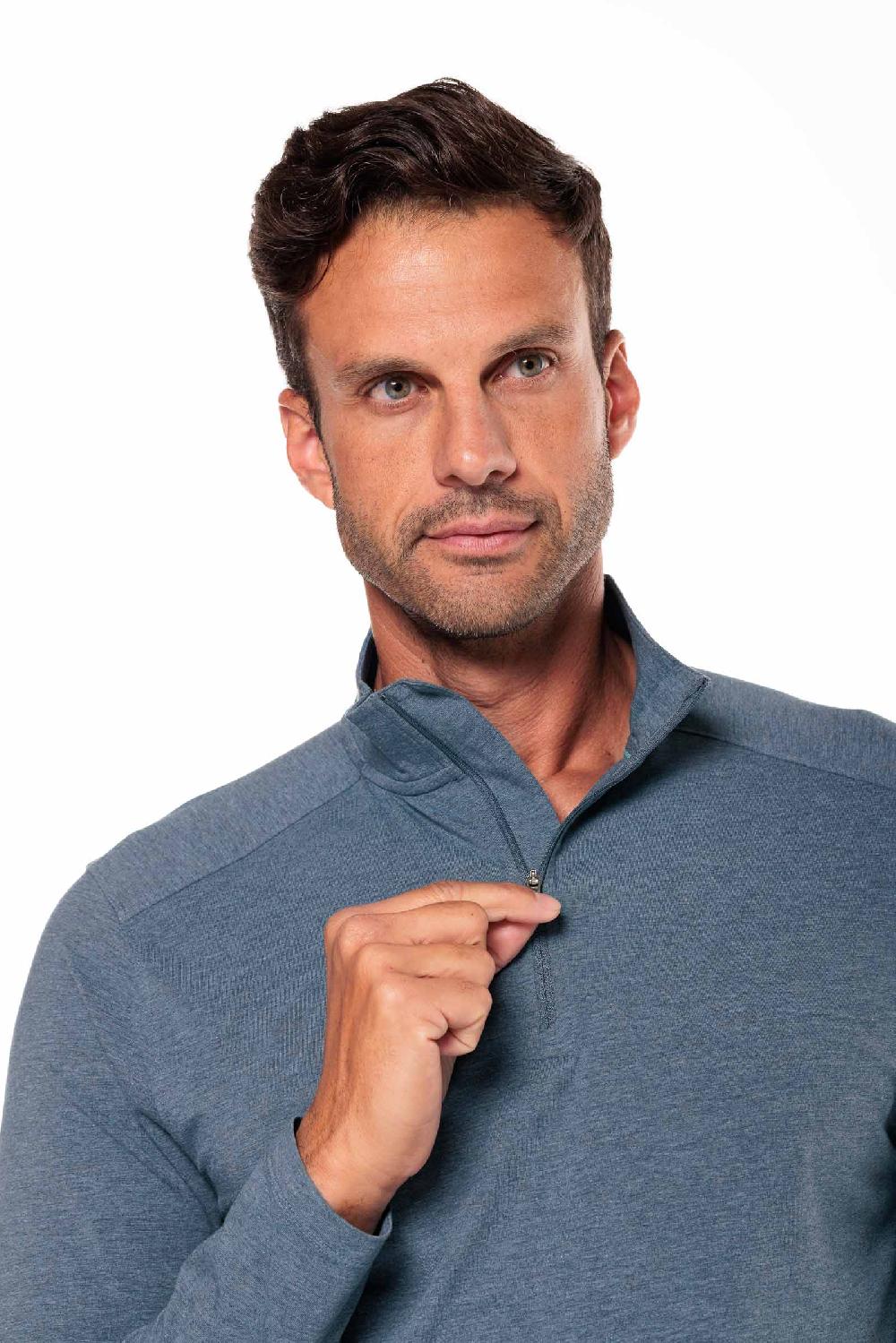 Coolibar Men's Sonora Quarter-Zip | Tidal Blue Heather