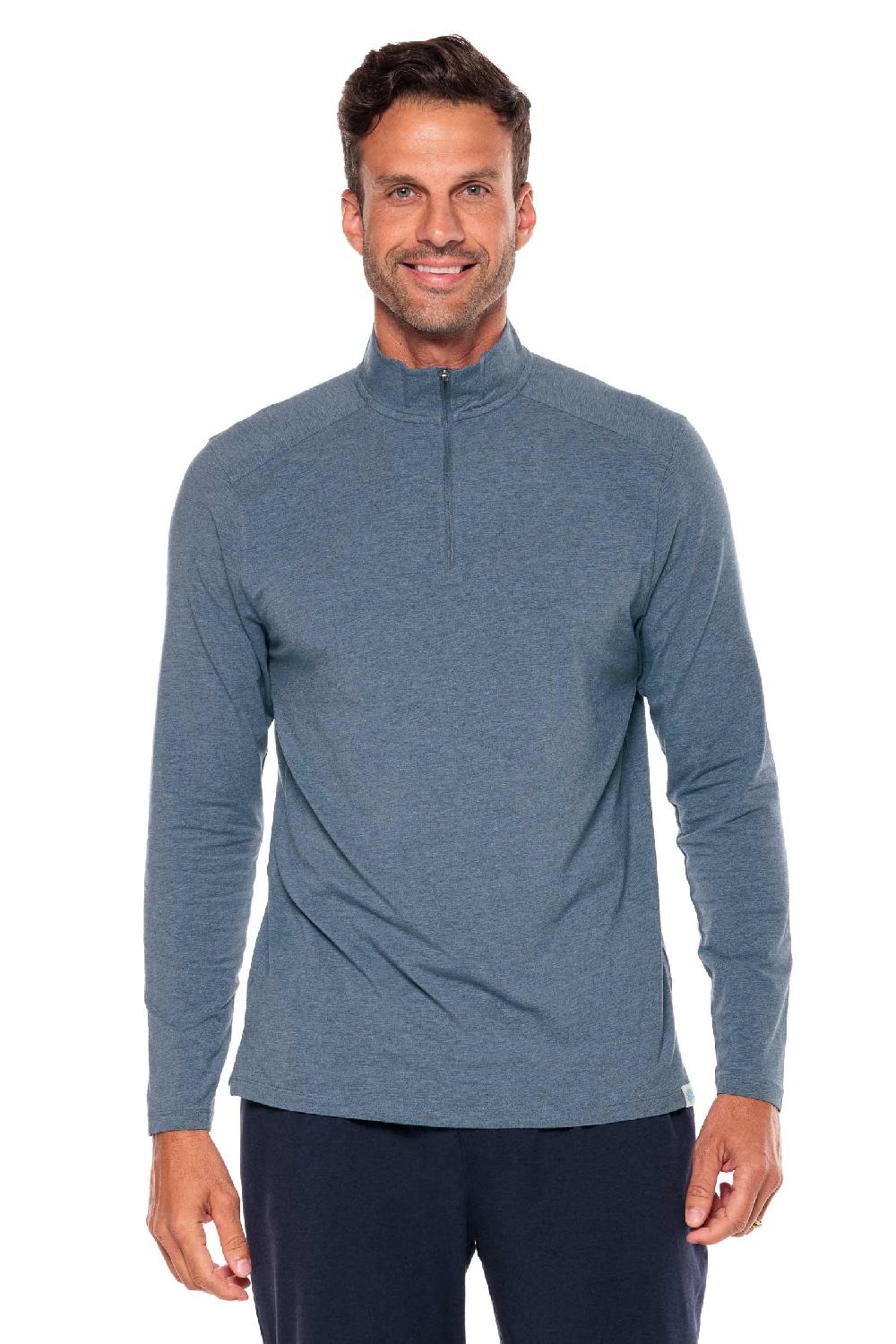 coolibar Men's Sonora Quarter-Zip | Tidal Blue Heather