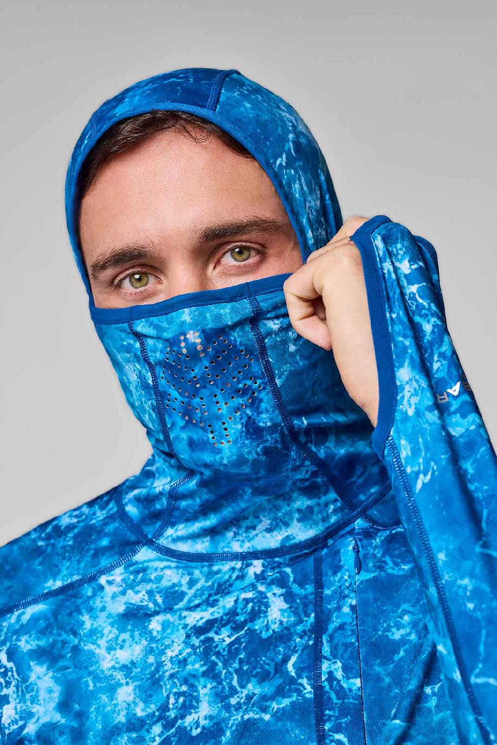 Coolibar Men's Vented Andros Fishing Hoodie | Blue Water Print