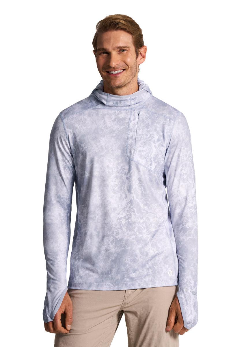 Coolibar Men's Vented Andros Fishing Hoodie | Grey Water Print