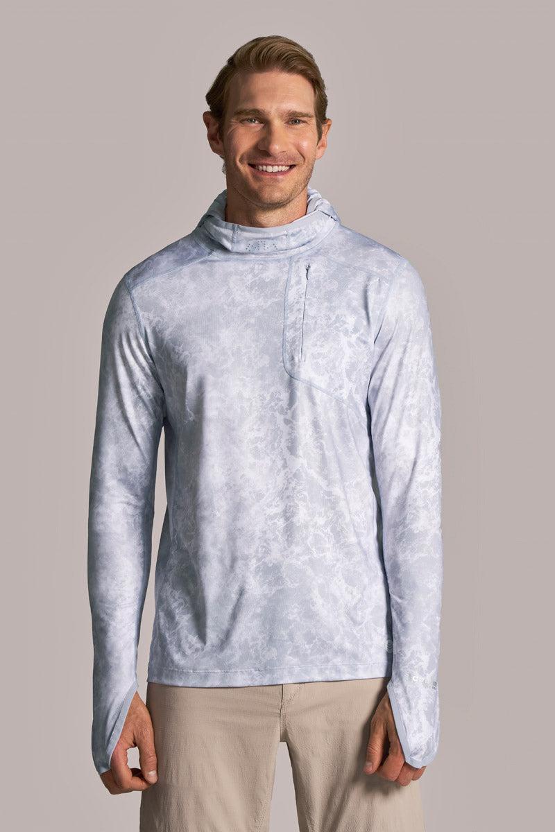 coolibar Men's Vented Andros Fishing Hoodie | Grey Water Print
