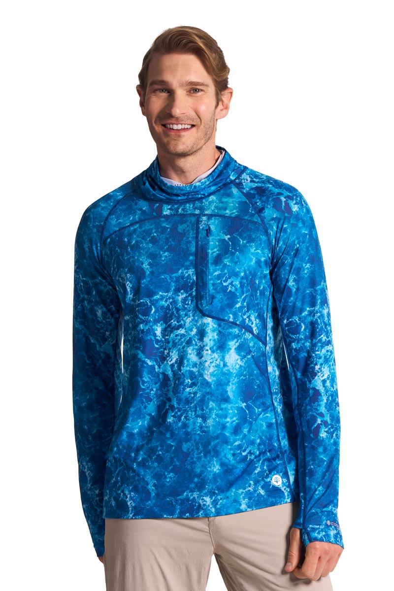 Coolibar Men's Vented Andros Fishing Tee | Blue Water Print