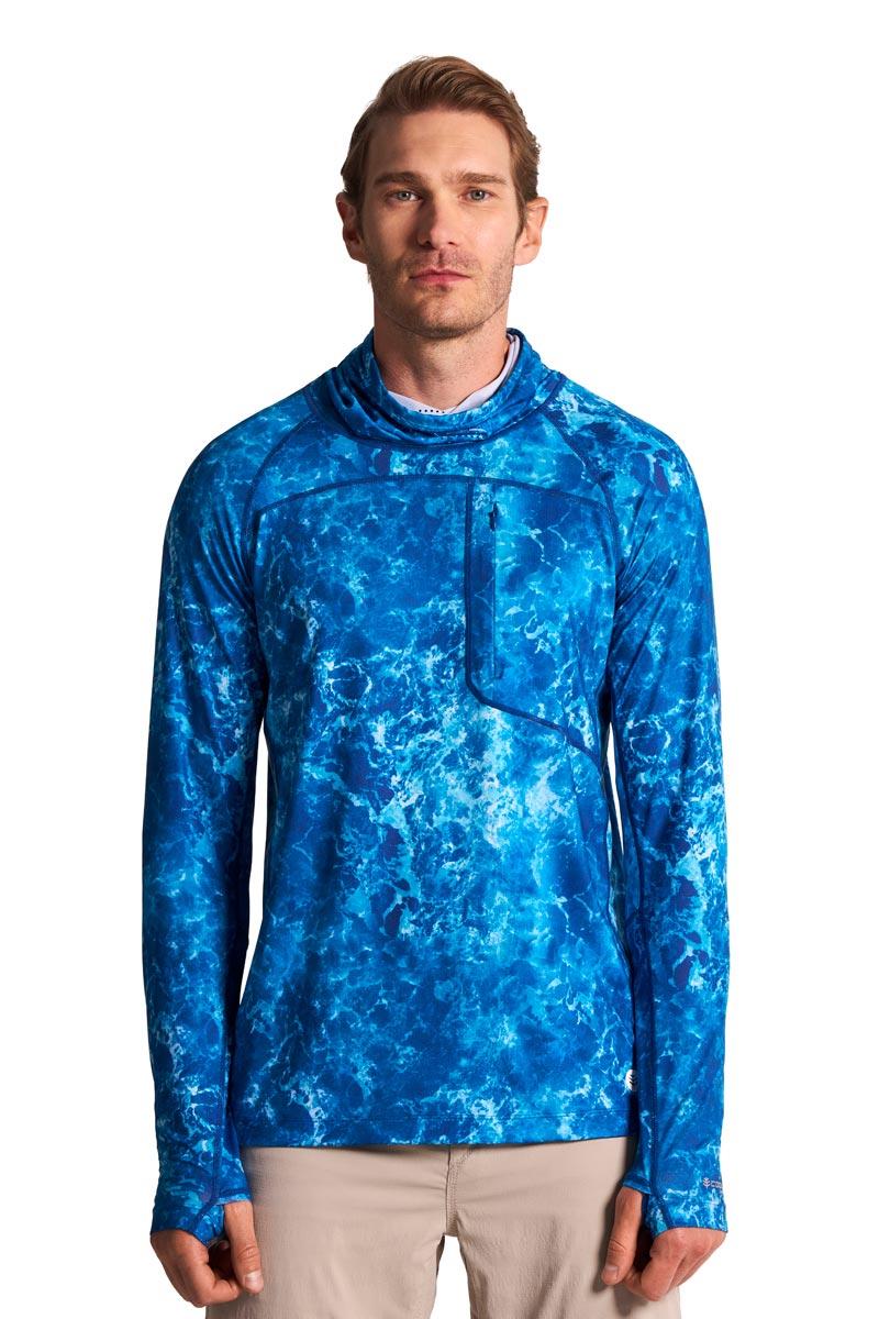 Coolibar Men's Vented Andros Fishing Tee | Blue Water Print