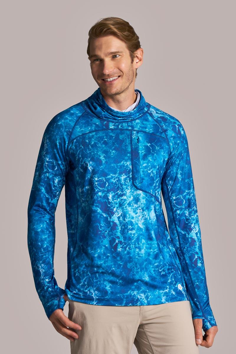 coolibar Men's Vented Andros Fishing Tee | Blue Water Print