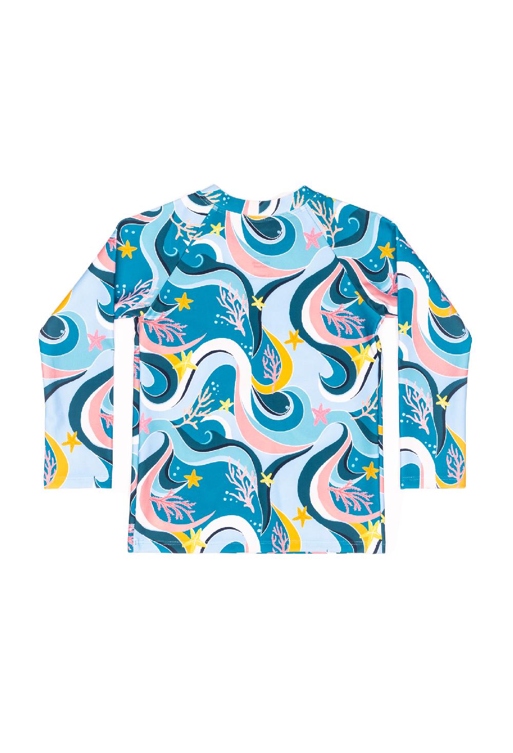Coolibar Mini Blake - Kids Long Sleeve Rash Guard - Ocean Candy Wave Pacific Blue | Ocean Candy Wave Pacific Blue