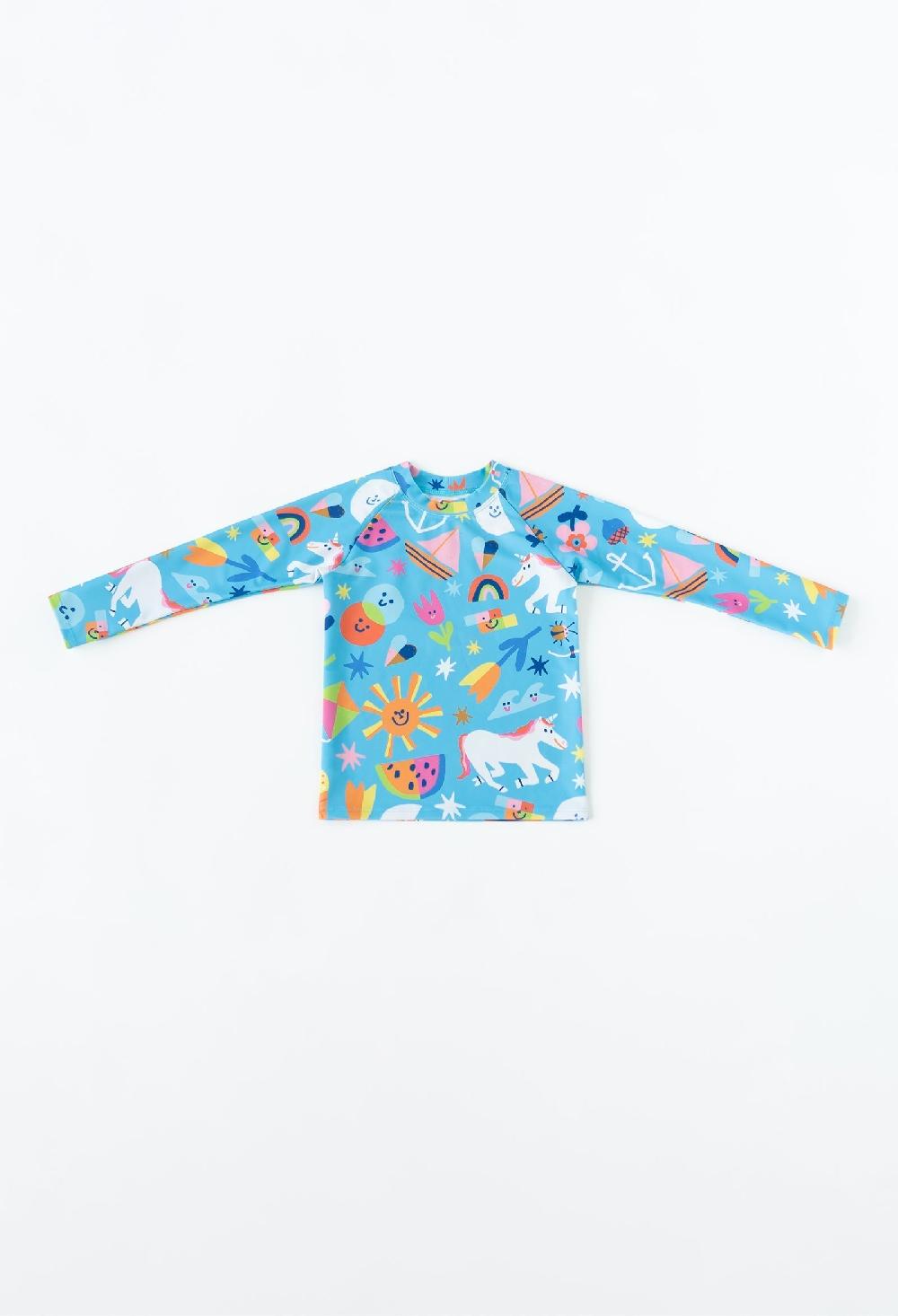 Coolibar Mini Blake - Kids Long Sleeve Rash Guard - Rainbows & Unicorns | Rainbows & Unicorns