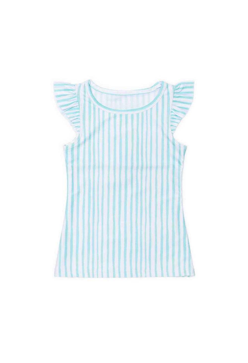 coolibar Mini Eve - Girls Ruffle Swim Top - Sea Glass Stripe | Sea Glass Stripe