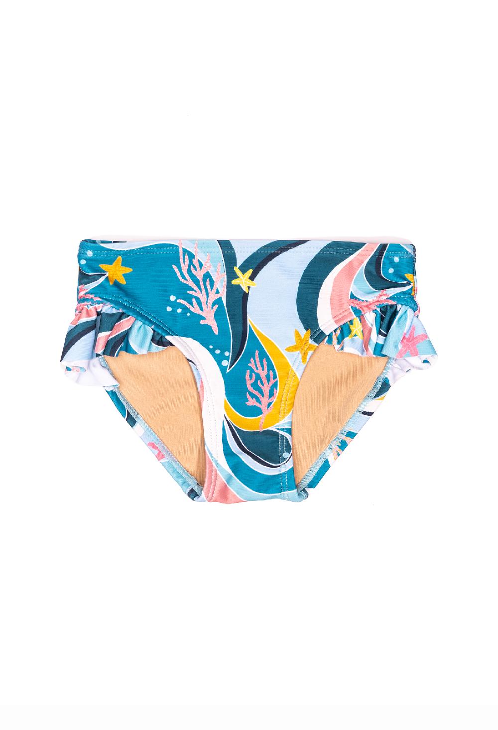 coolibar Mini Gemma - Girls Ruffle Swim Bottom - Ocean Candy Wave Pacific Blue | Ocean Candy Wave Pacific Blue