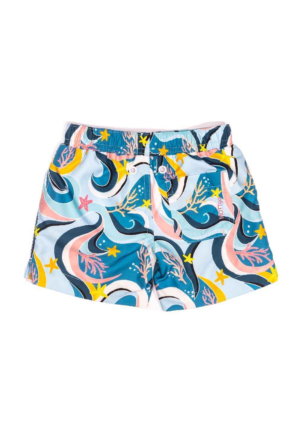 Coolibar Mini Major - Boys Swim Trunk | Ocean Candy Wave Pacific Blue