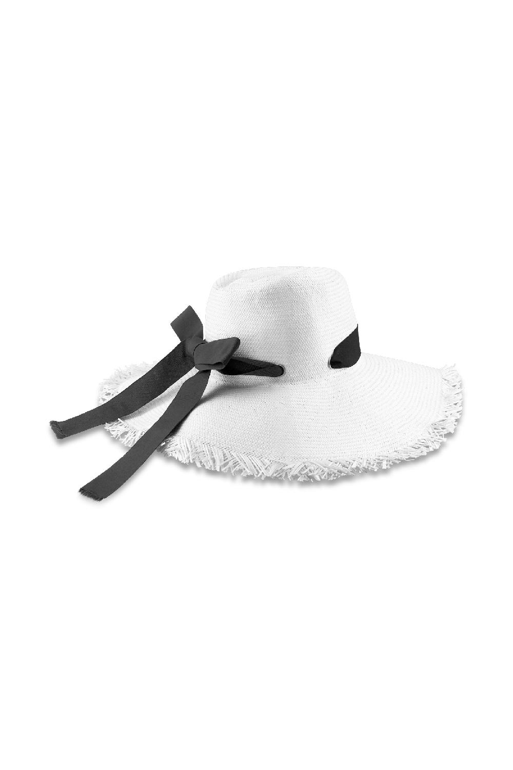 Coolibar Nassau Shantung Straw Frayed Sun Hat | Black