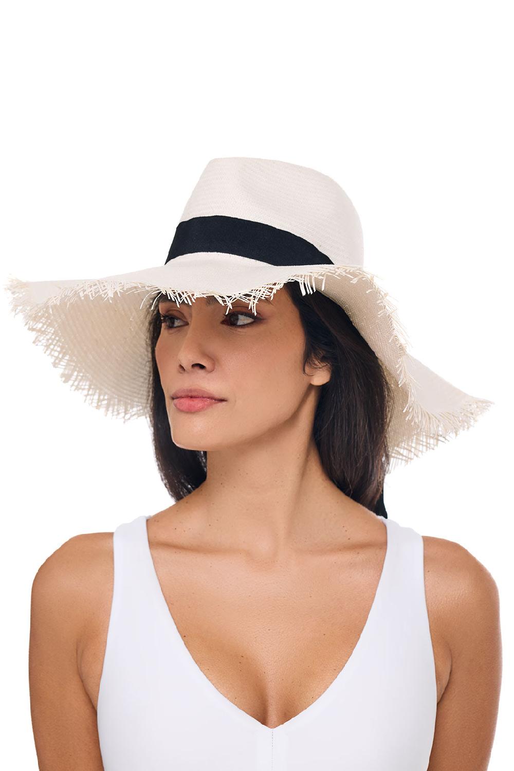 Coolibar Nassau Shantung Straw Frayed Sun Hat | Dark Brown