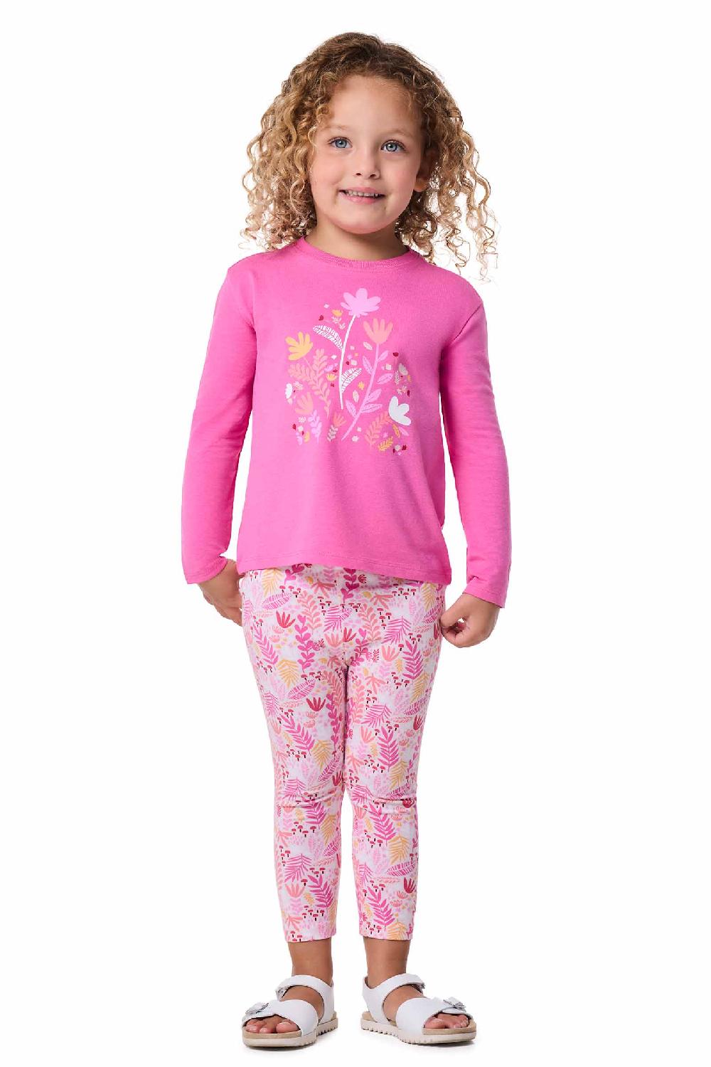Coolibar Toddler Coco Plum Everyday Long Sleeve Graphic T-Shirt | Tulip Pink Blooming Forest
